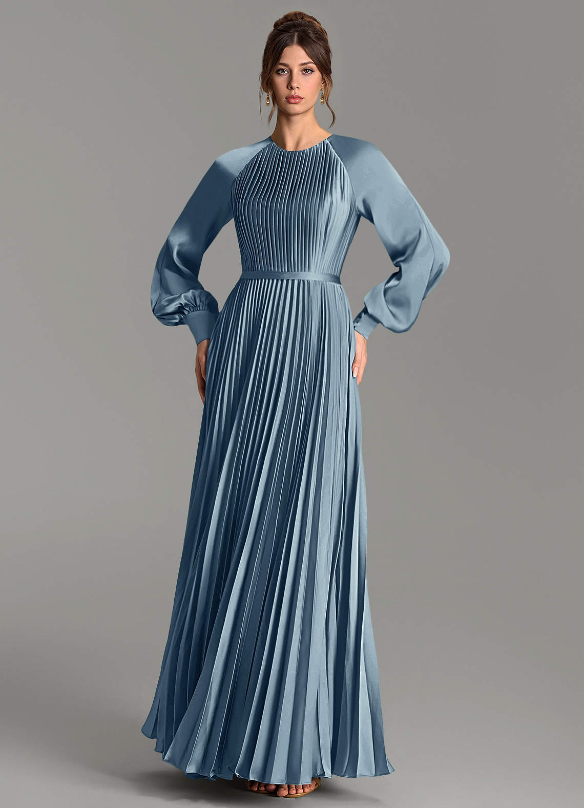 Grayson A-Line Scoop-Neck Stretch Satin Bridesmaid Dress in dusty blue