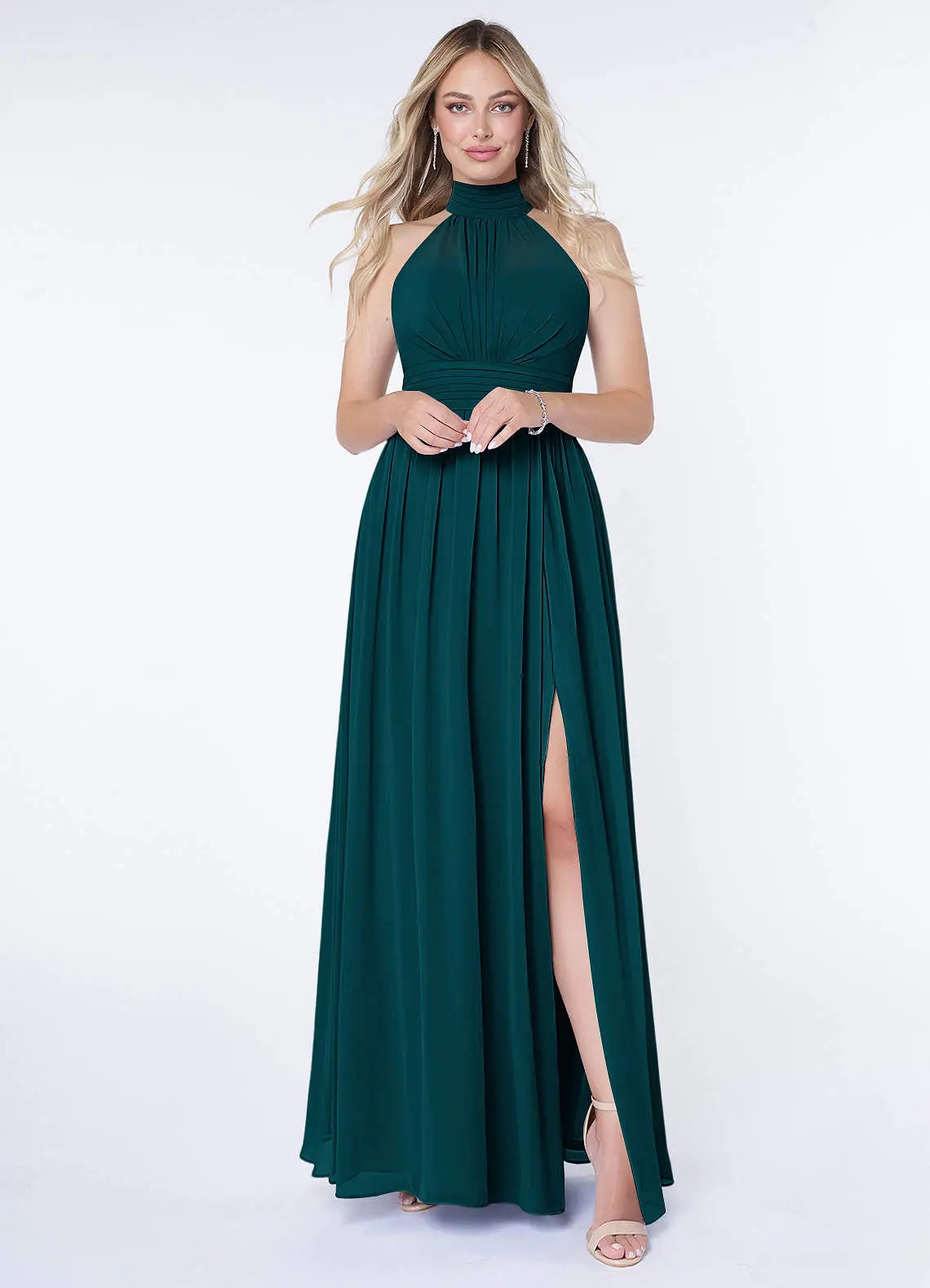 Iman A-Line Halter Chiffon Bridesmaid Dress in Emerald