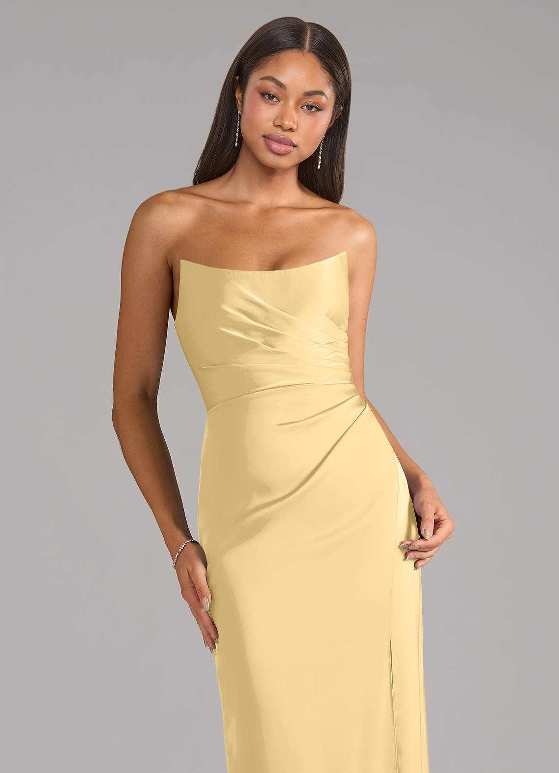 Marla Sheath Strapless Stretch Satin Bridesmaid Dress in Butter