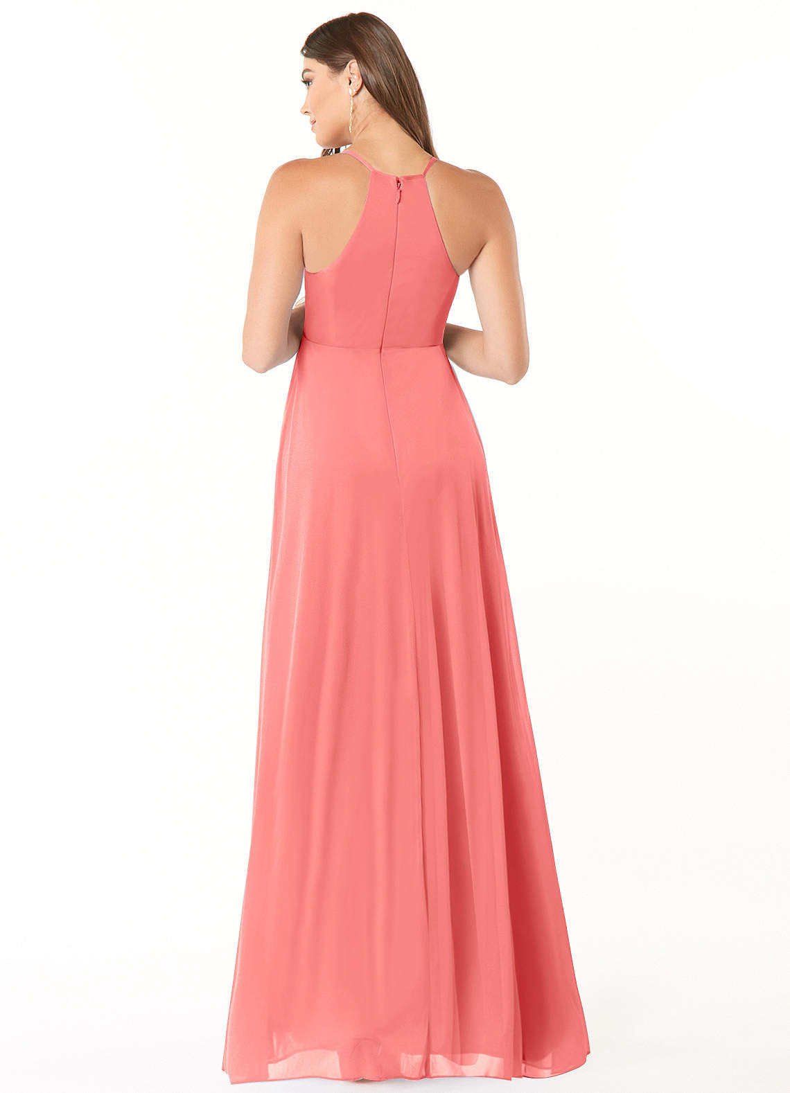 Annabelle A-Line V-Neck Mesh Bridesmaid Dress in Coral