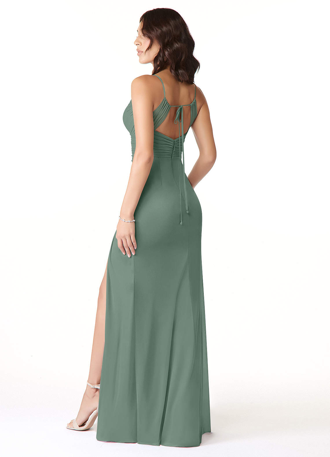 Reneya Mermaid V-Neck Mesh Bridesmaid Dress in Eucalyptus