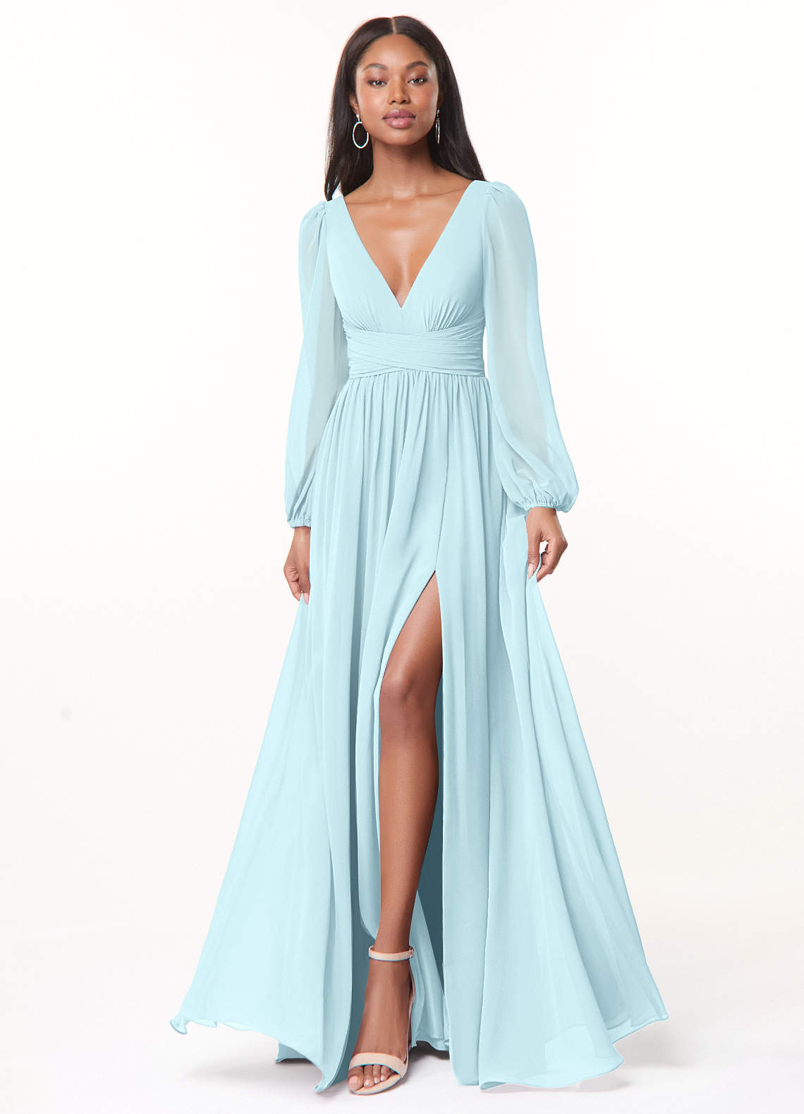 Norah A-Line V-Neck Chiffon Bridesmaid Dress in Cloud Blue