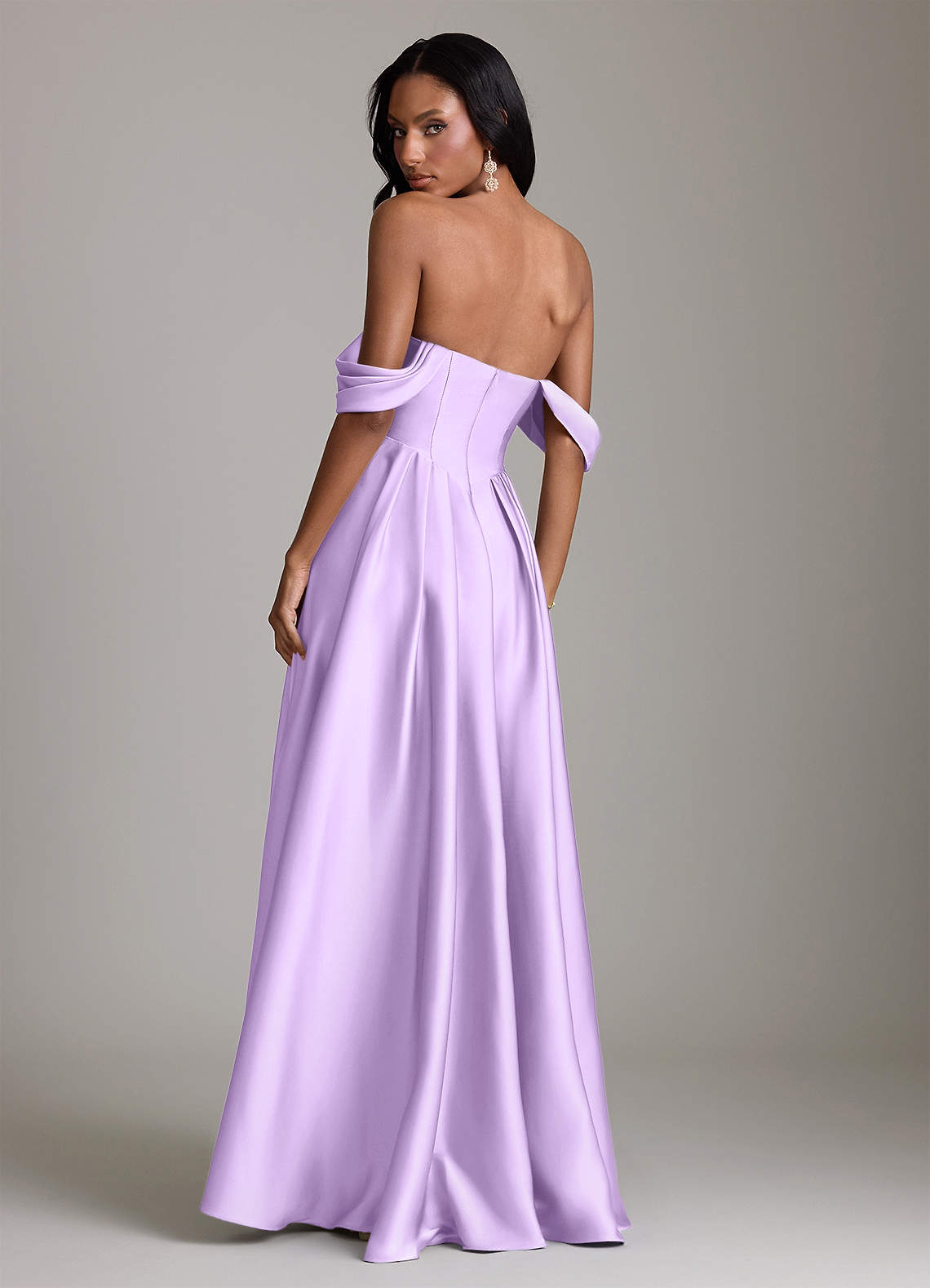 Loisa A-Line Off-the-Shoulder Stretch Satin Bridesmaid Dress in Lilac