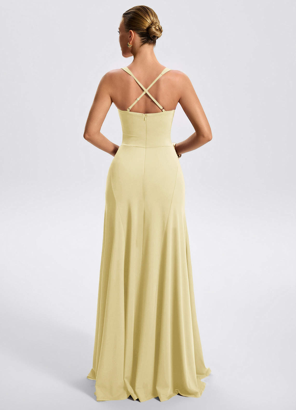 Zephira Fitted Sweetheart Godet Stretch Jersey Wedding Guest Dress in Lemon Sorbet