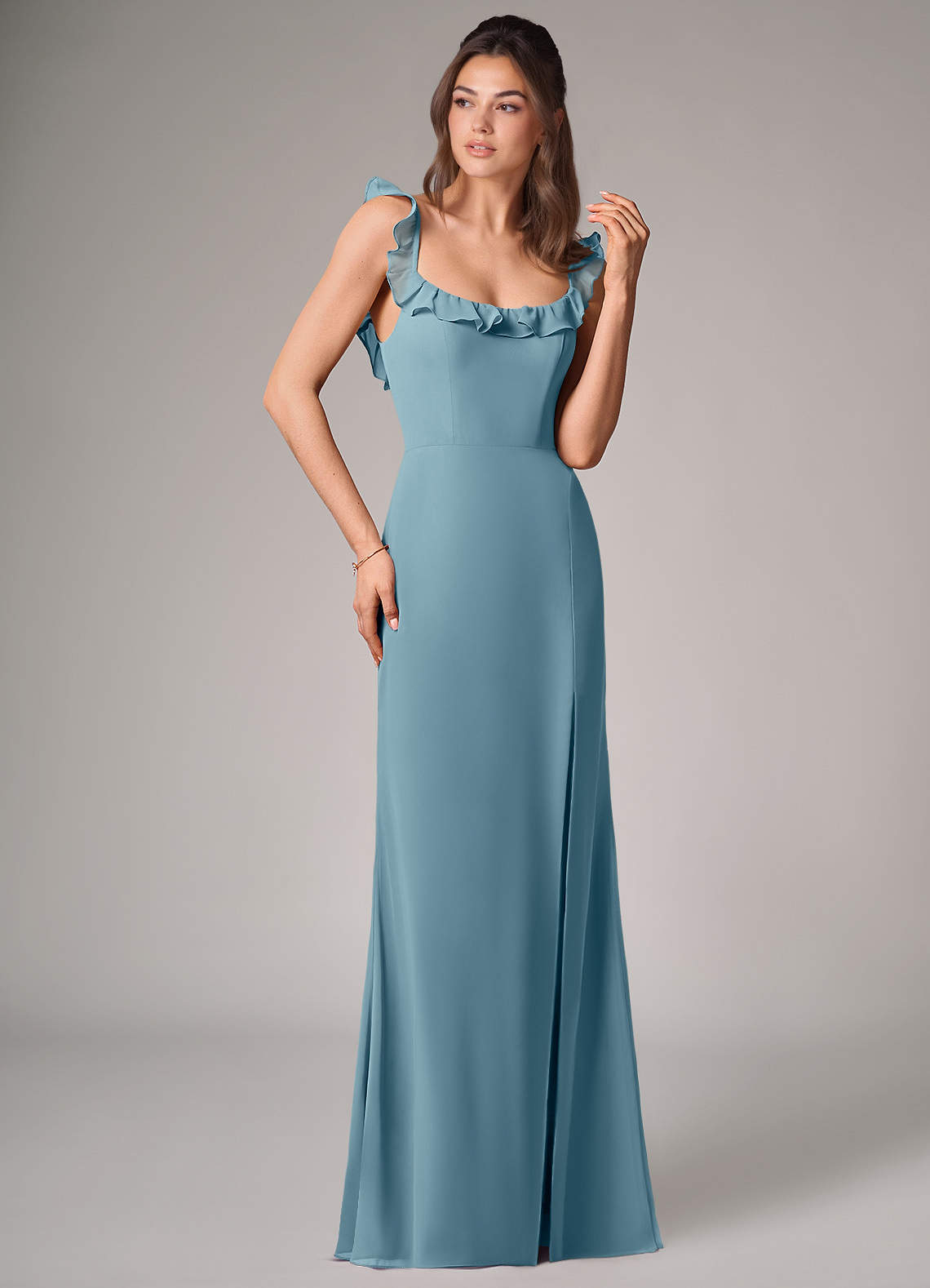 Callie Mermaid Scoop-Neck Chiffon Bridesmaid Dress in Moody Blue