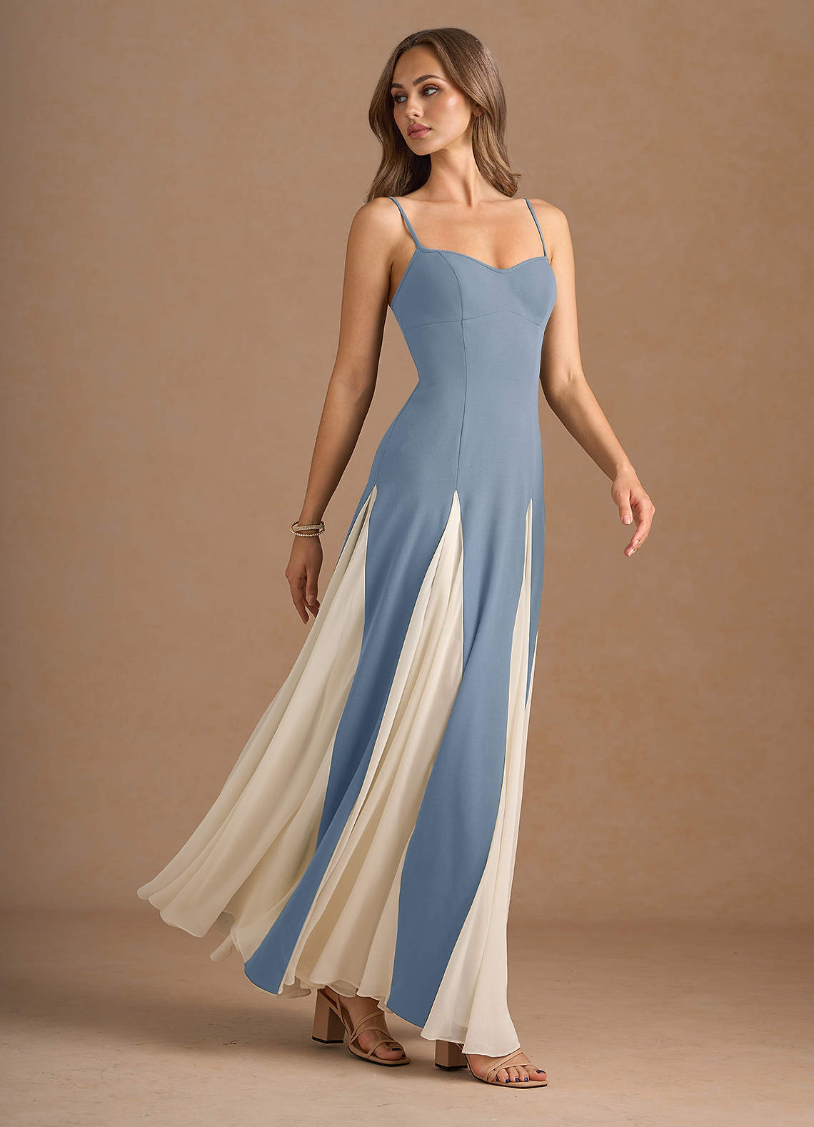 Jessenia A-Line Color-Block Crepe Chiffon Wedding Guest Dress in Powder Blue