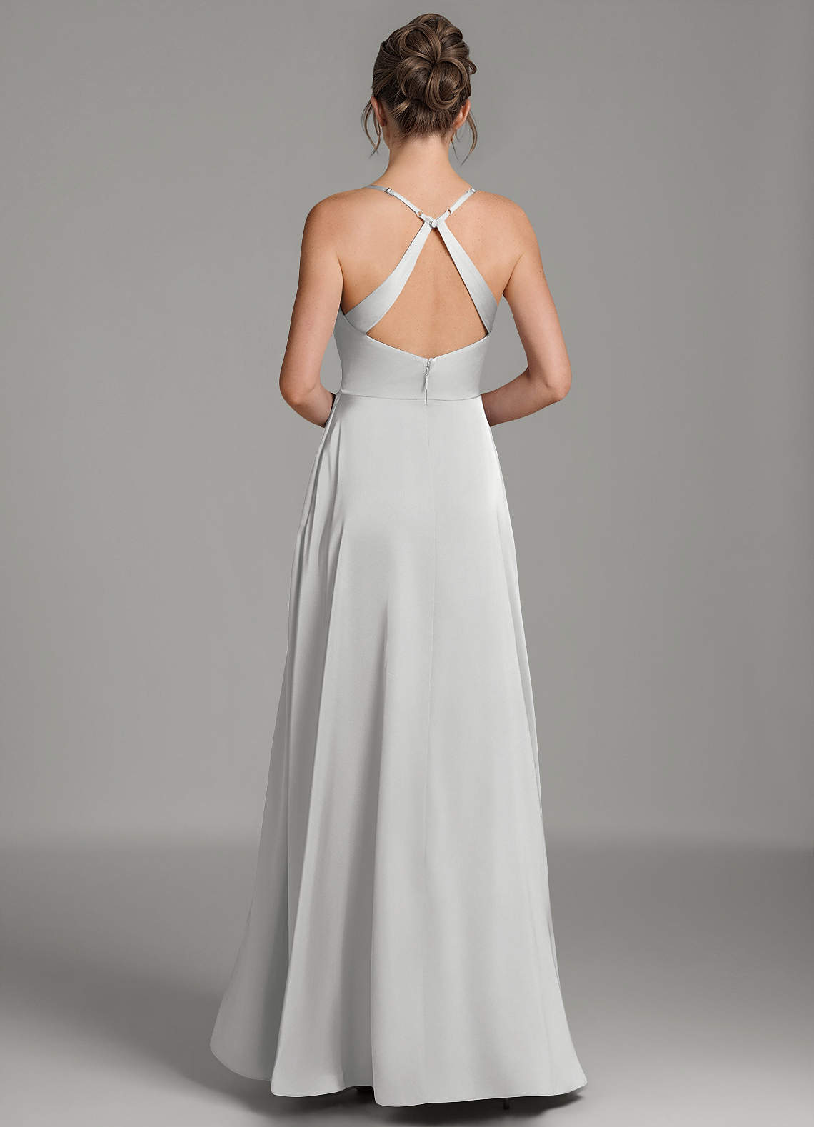 Frankie A-Line Scoop-Neck Stretch Satin Bridesmaid Dress in Silver