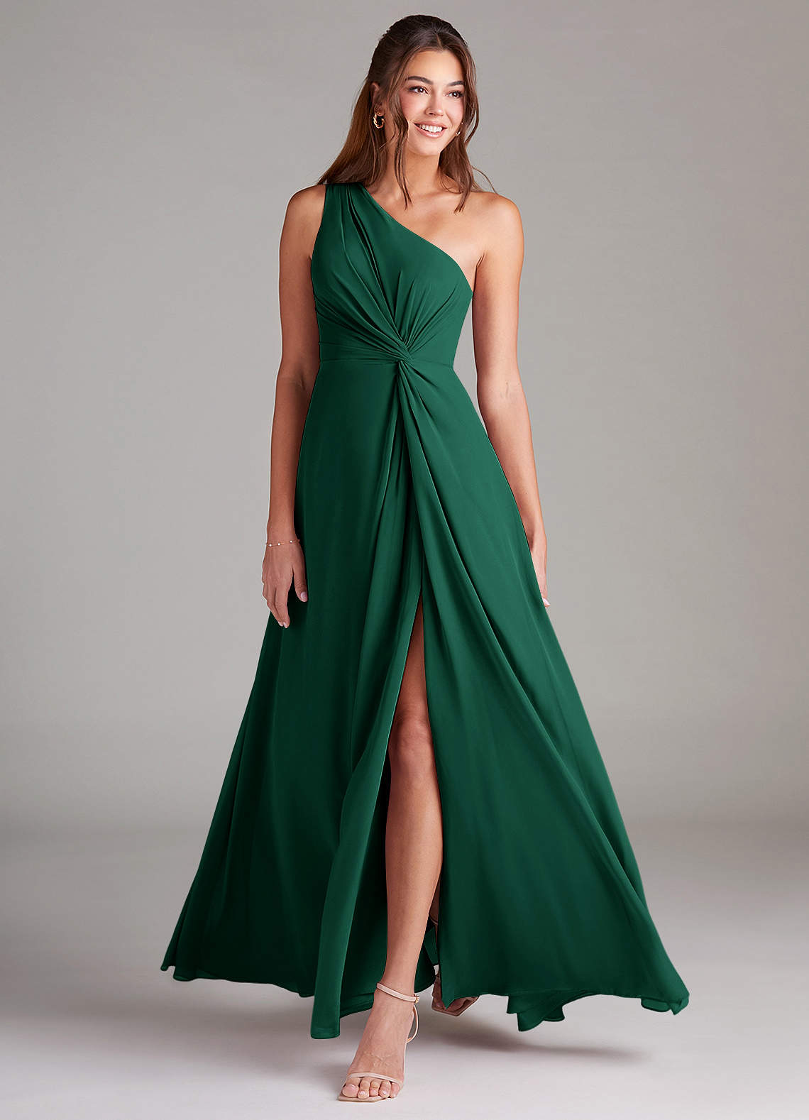 Brooke A-Line One-Shoulder Chiffon Bridesmaid Dress in Emerald