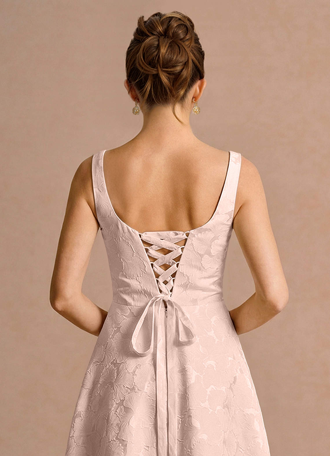 Effie A-Line Square-Neck Jacquard Evening Dress in Baby Pink