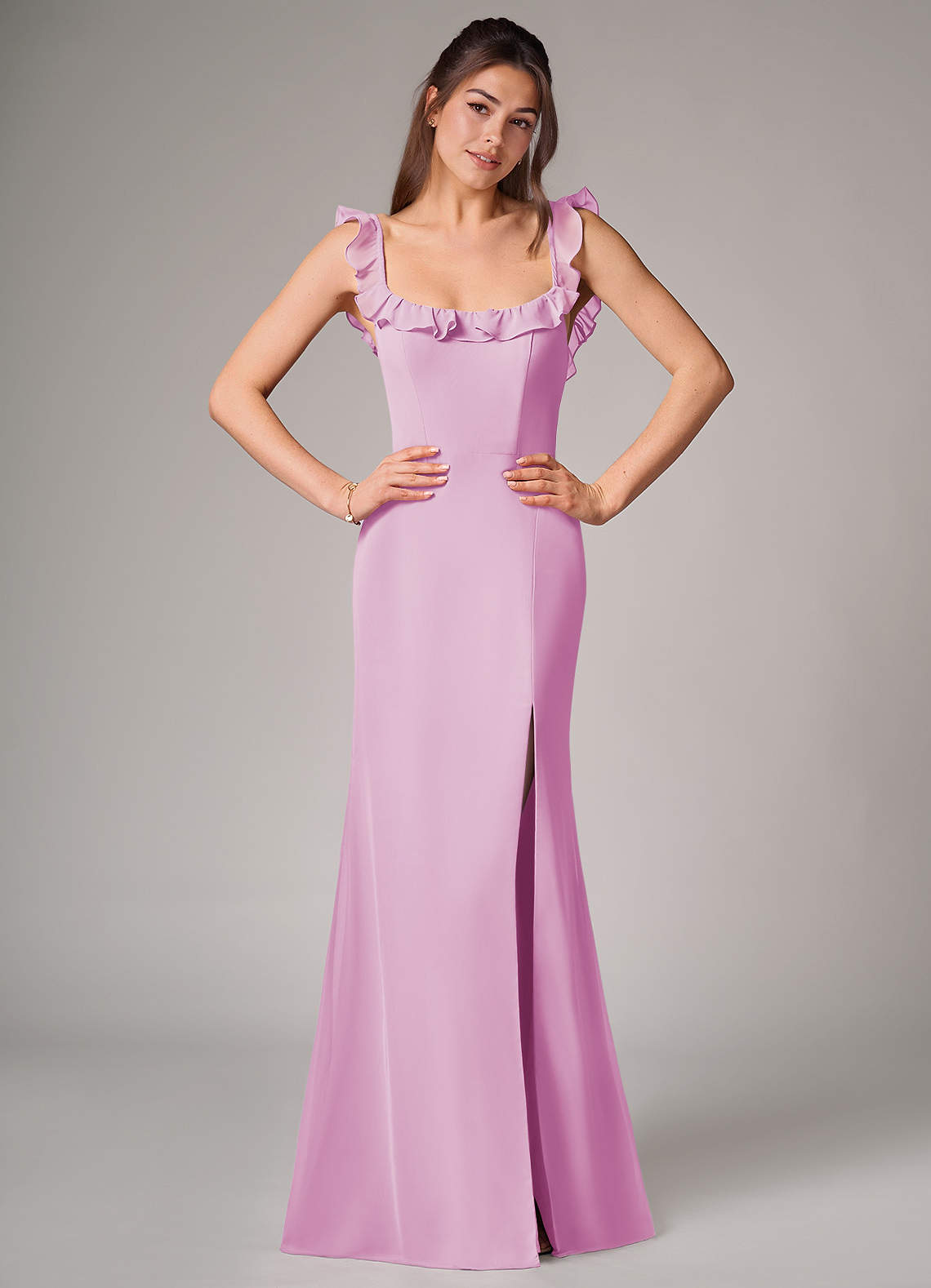 Callie Mermaid Scoop-Neck Chiffon Bridesmaid Dress in candy pink