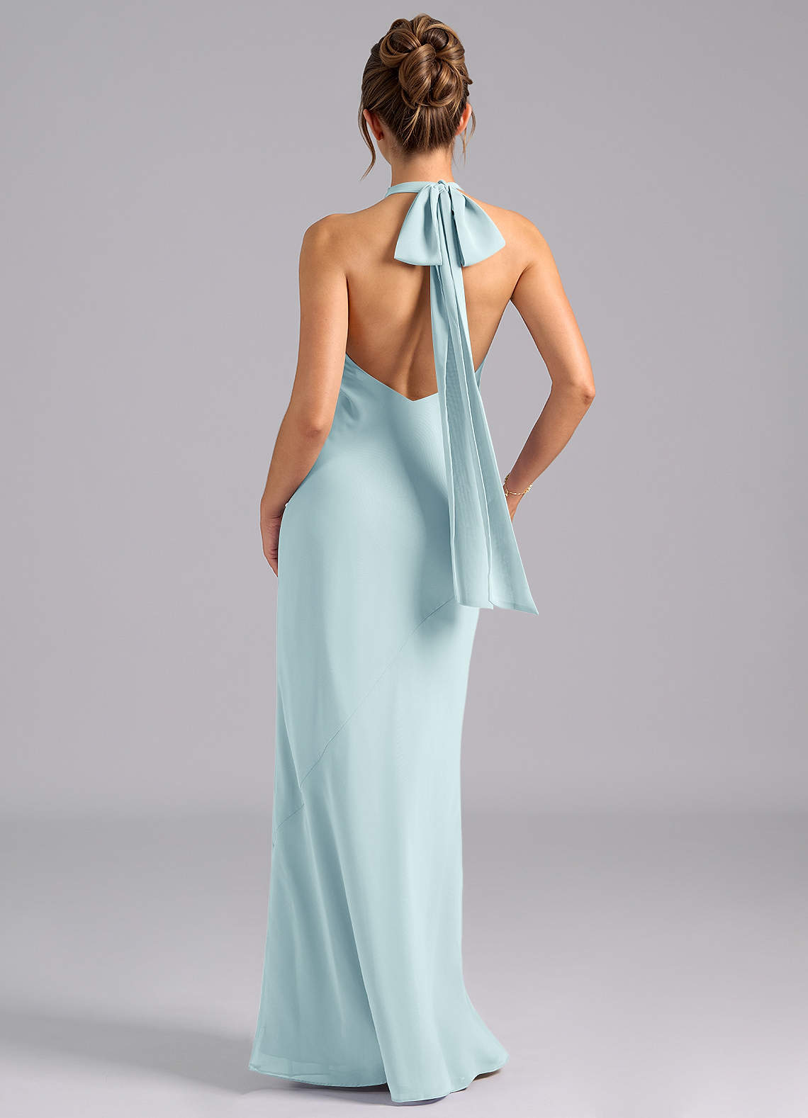 Velli Mermaid Halter Chiffon Bridesmaid Dress in Sea Glass