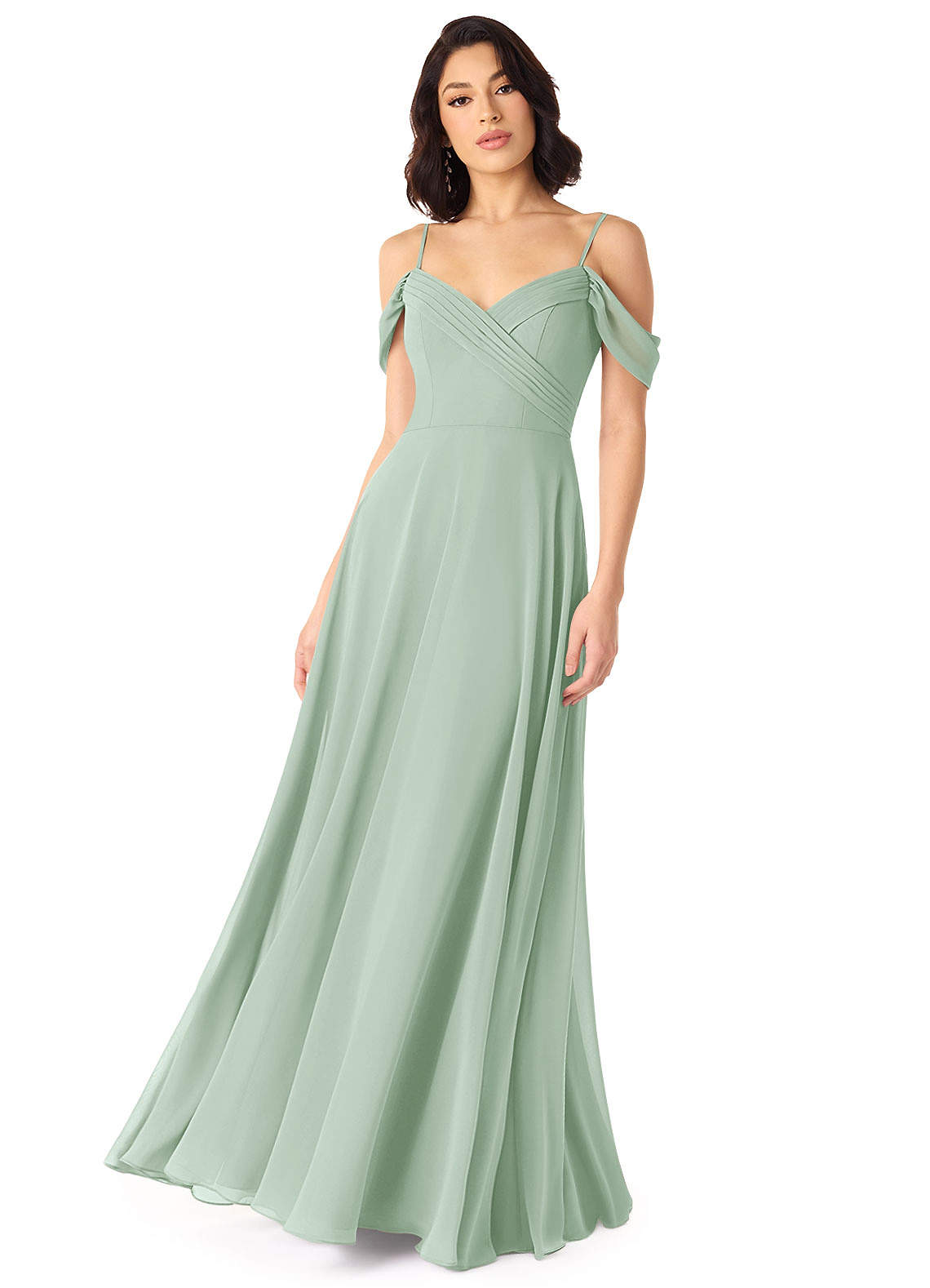Tancie A-Line Off-the-Shoulder Chiffon Bridesmaid Dress in Agave