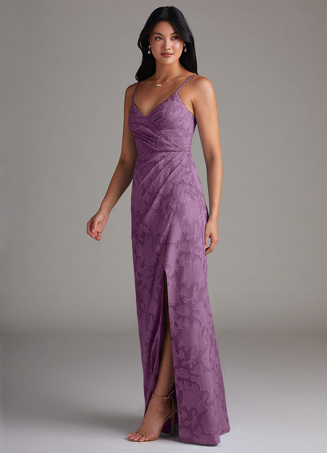 Maci Sheath V-Neck Floral Burnout Bridesmaid Dress in Wisteria