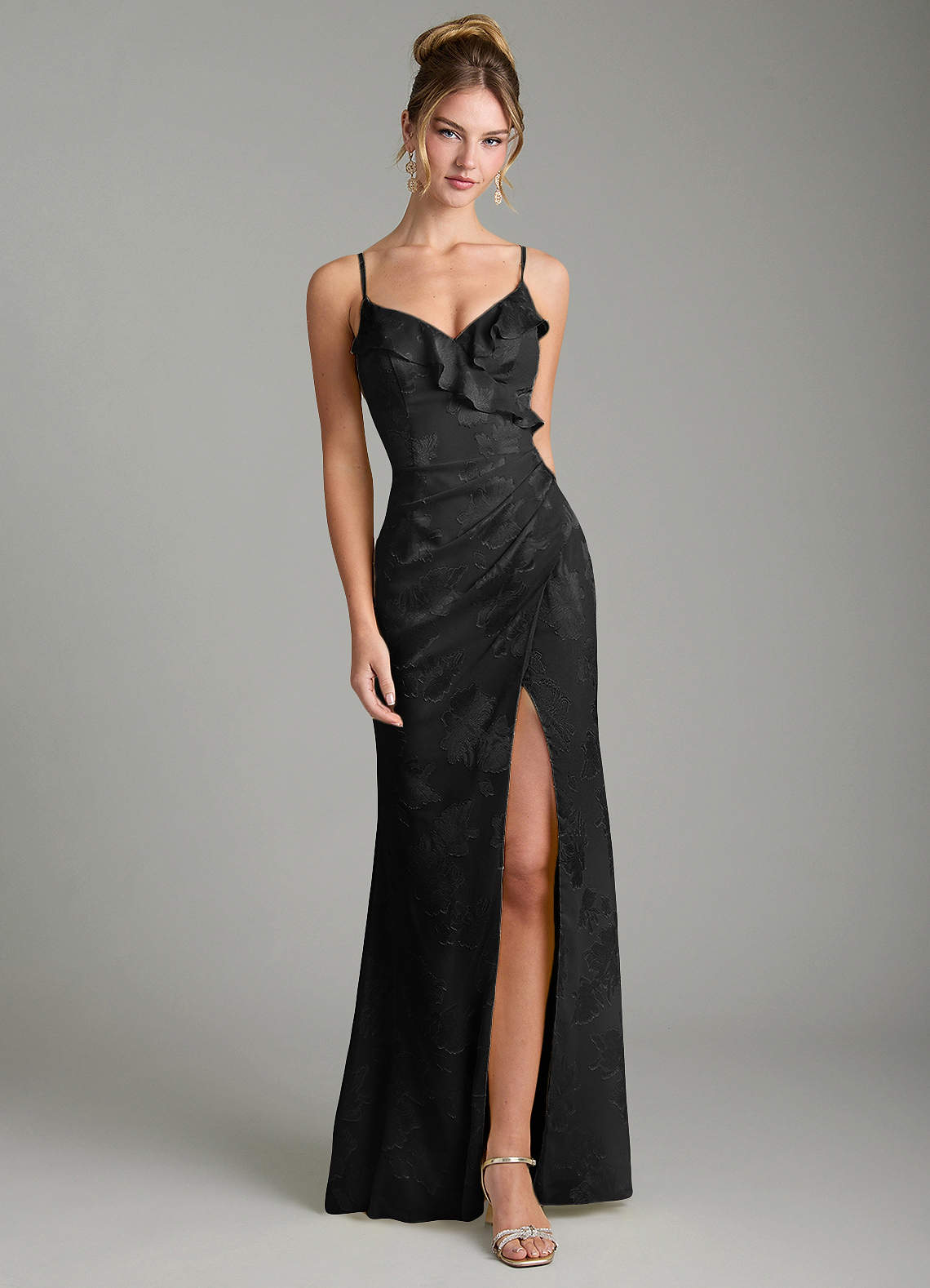Larsa Mermaid V-Neck Jacquard Bridesmaid Dress in black