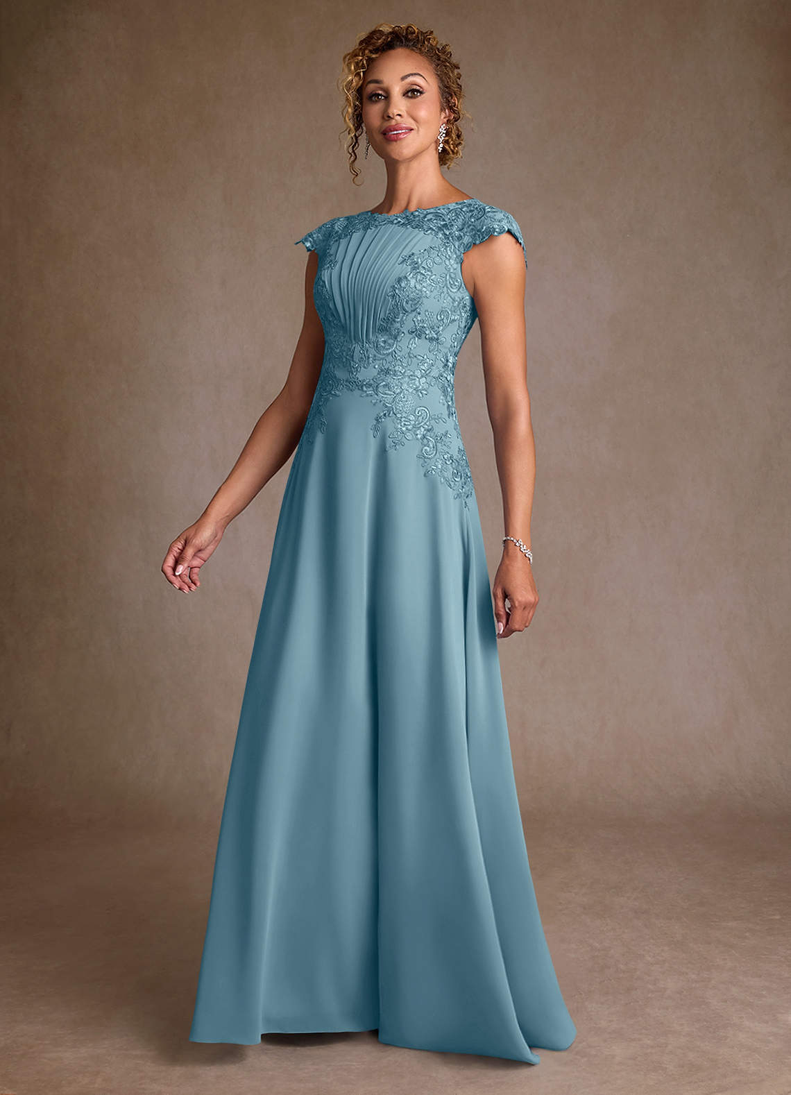 Christi A-Line Scoop-Neck Chiffon and Lace Mother of the Bride Dress in Dusty Sage