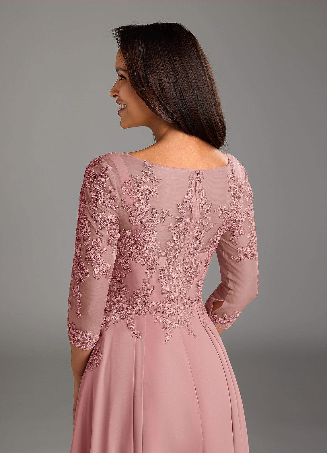 Marge A-Line Scoop-Neck Chiffon and Lace Mother of the Bride Dress in Dusty Rose