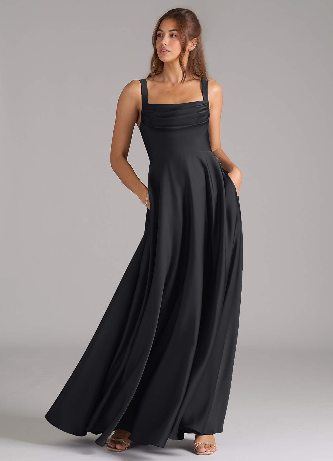 Shaude A-Line Square-Neck Stretch Satin Bridesmaid Dress