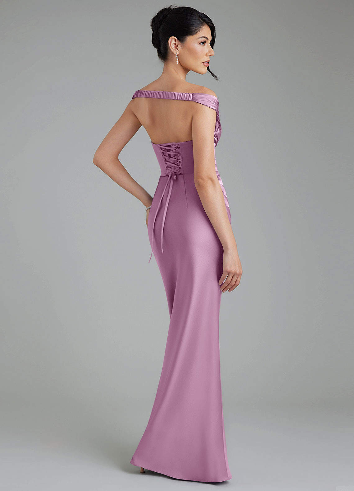 Stella Sheath V-Neck Stretch Satin Bridesmaid Dress in Wisteria