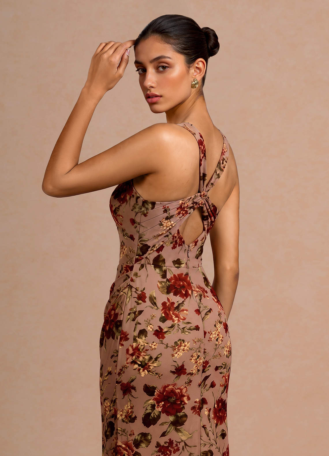 Isabelle Sheath Square-Neck Chiffon Wedding Guest Dress in Mauve Multi