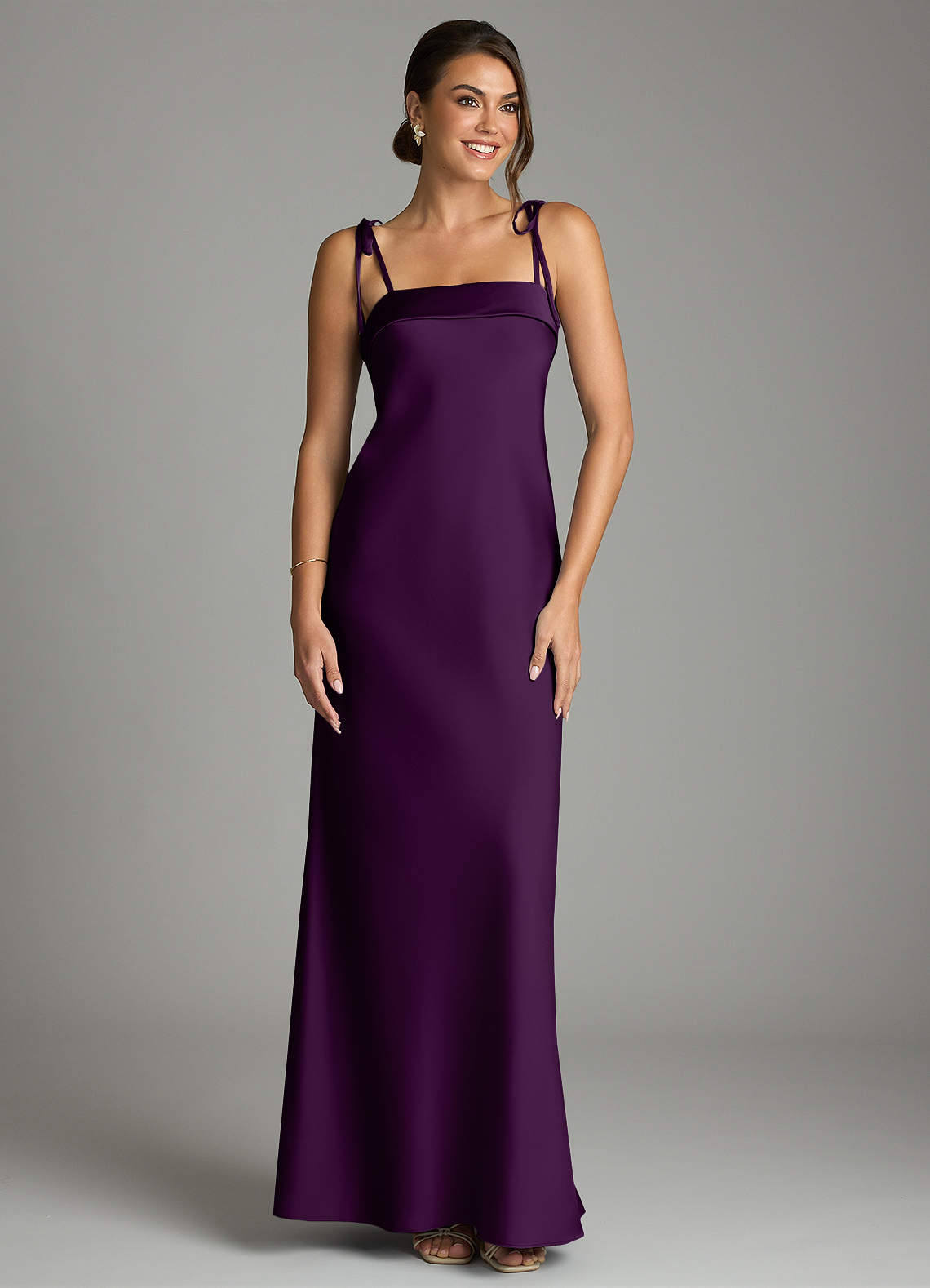 Ellia Sheath Straight-Neck Stretch Satin Bridesmaid Dress in Grape