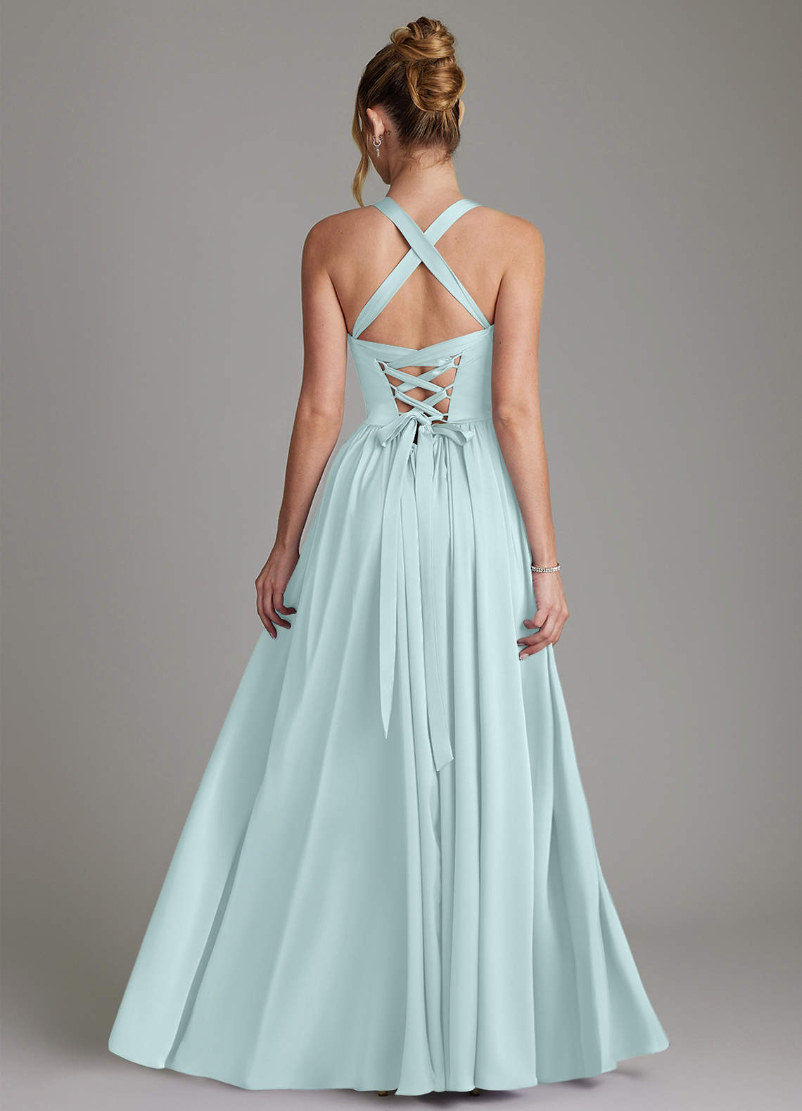Francis A-Line V-Neck Stretch Satin Bridesmaid Dress in Sea Glass