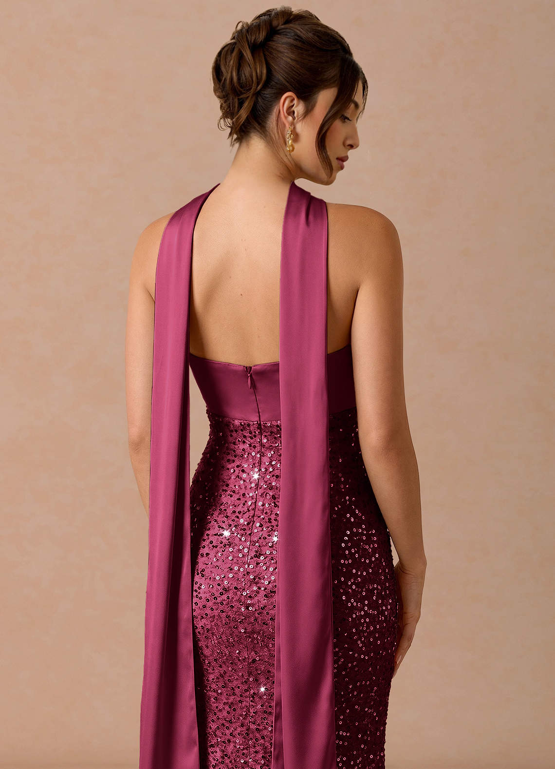 Serelle A-Line Sweetheart Sequin Satin Evening Dress in Merlot