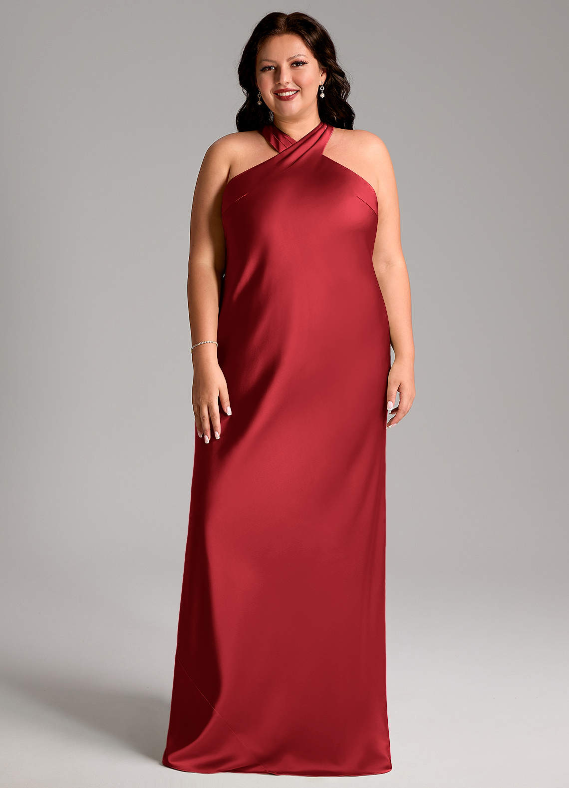Doretta Mermaid Halter Stretch Satin Bridesmaid Dress in Scarlet