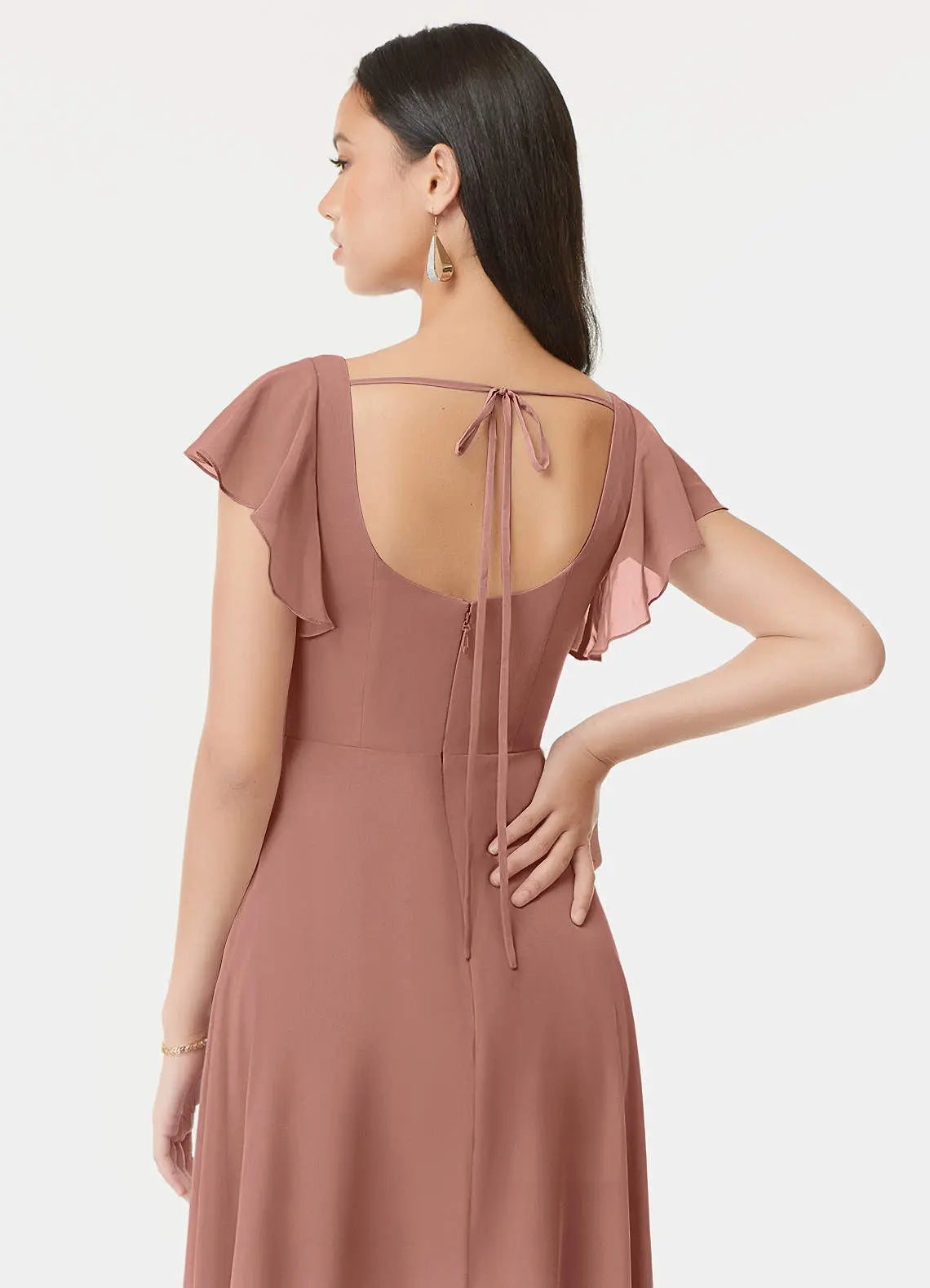 Bondi A-Line Square-Neck Chiffon Bridesmaid Dress in Cedar Rose