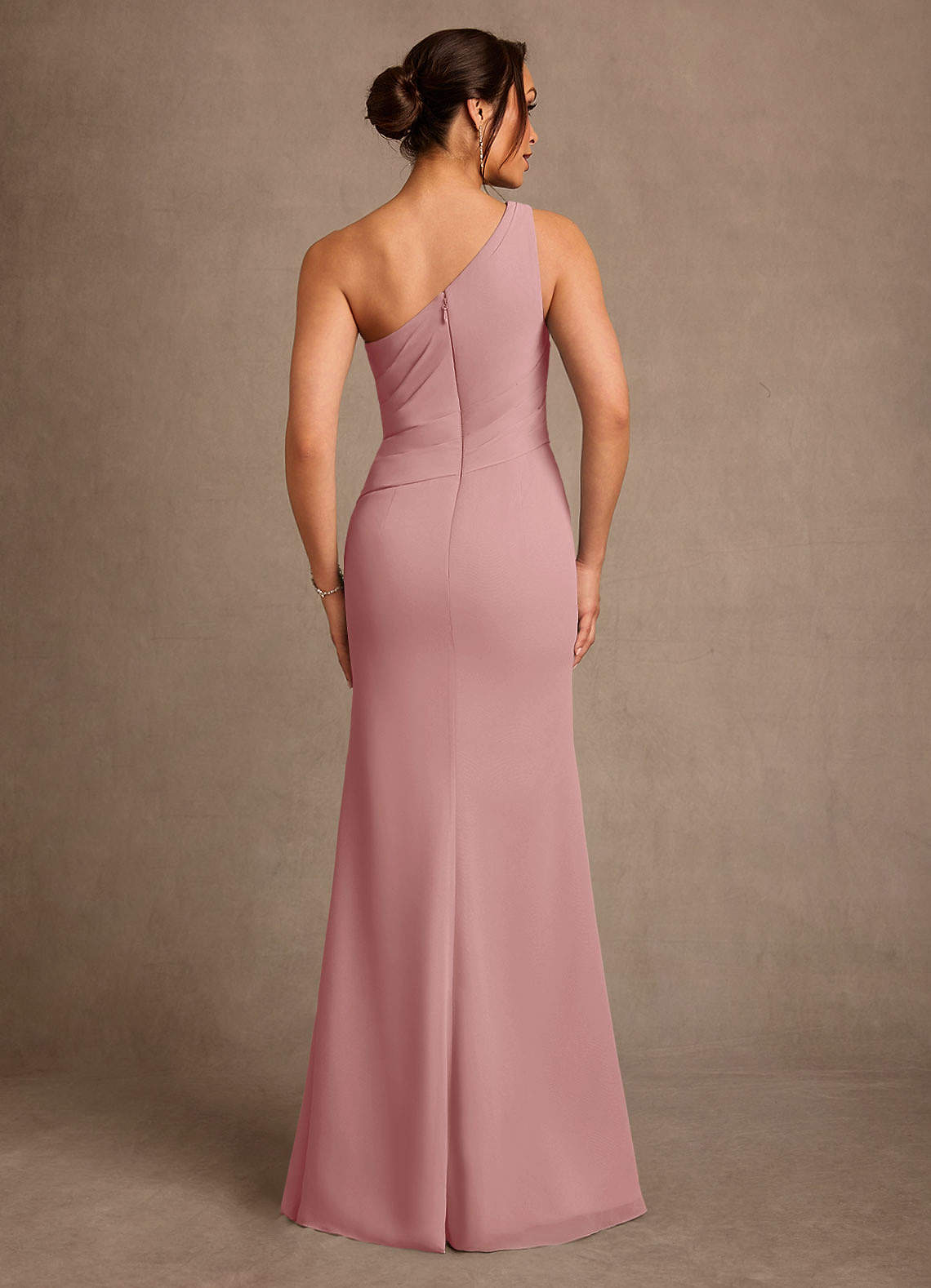 Floy Sheath One-Shoulder Chiffon Mother of the Bride Dress in Dusty Rose