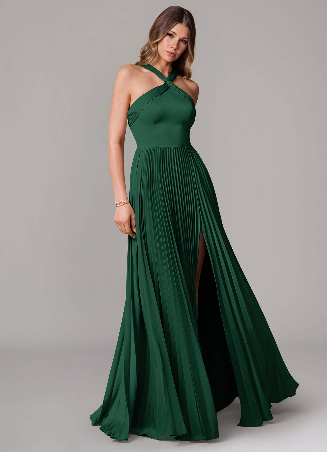Afra A-Line Halter-Neck Stretch Satin Bridesmaid Dress in Dark Green