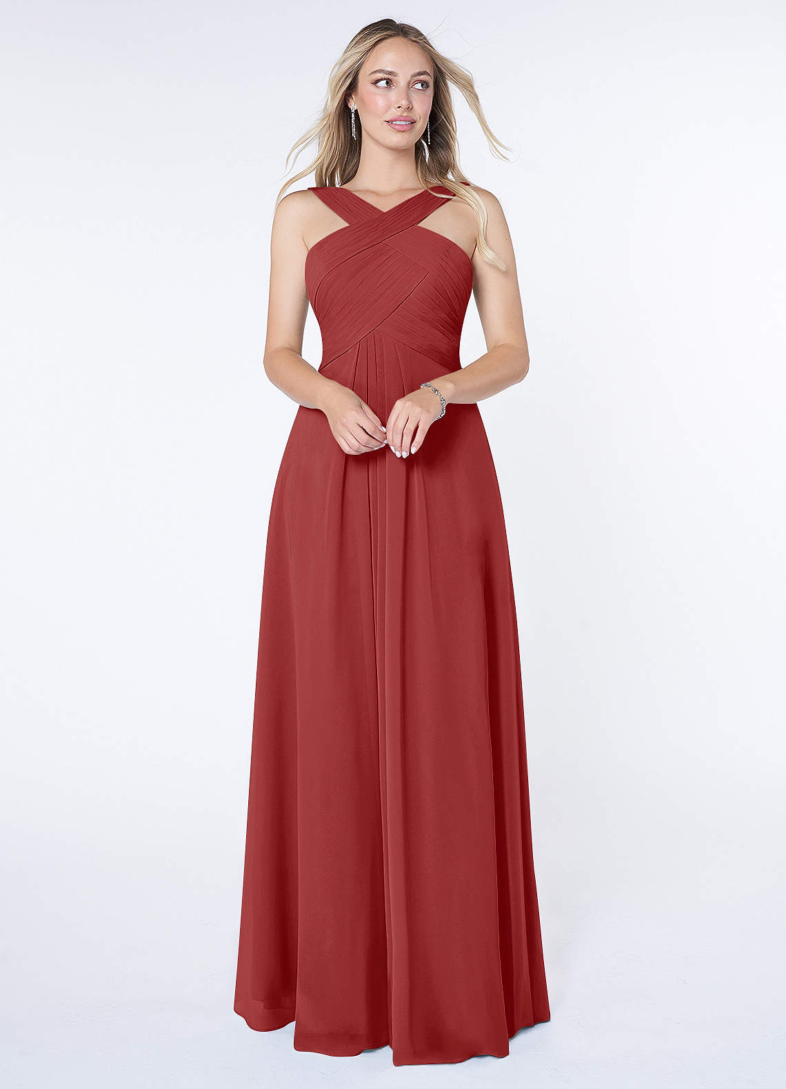 Kaleigh A-Line Halter Chiffon Bridesmaid Dress in Rust