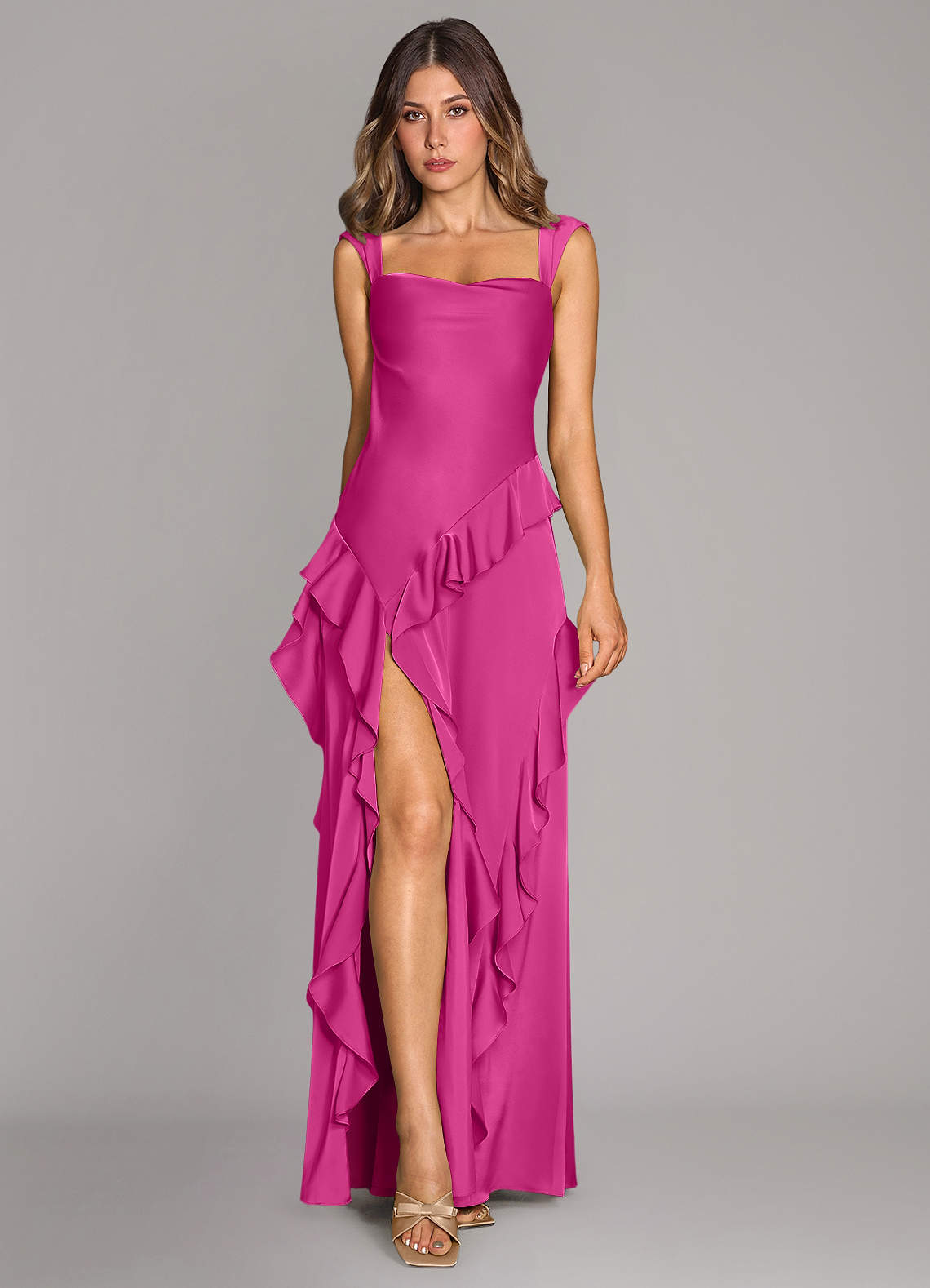 Sloane A-Line Sweetheart Stretch Satin Bridesmaid Dress in Fuchsia