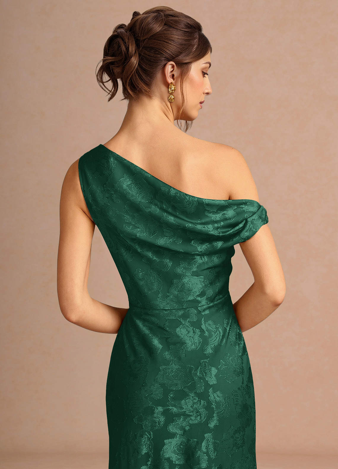 Kismet Mermaid One-Shoulder Fil Coupé Wedding Guest Dress in Hunter Green