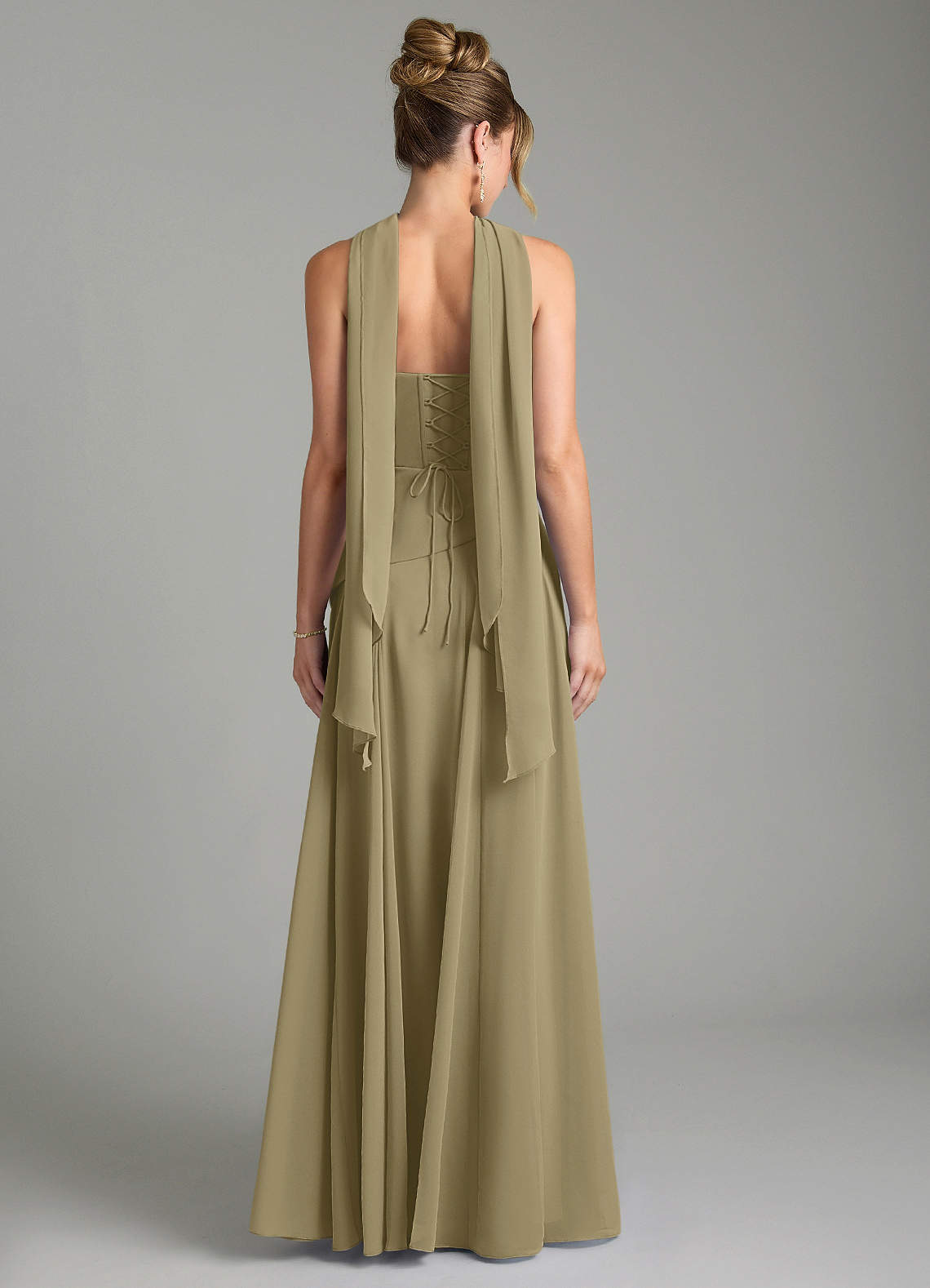 Gabriela A-Line Cowl-Neck Chiffon Bridesmaid Dress in Moss Green
