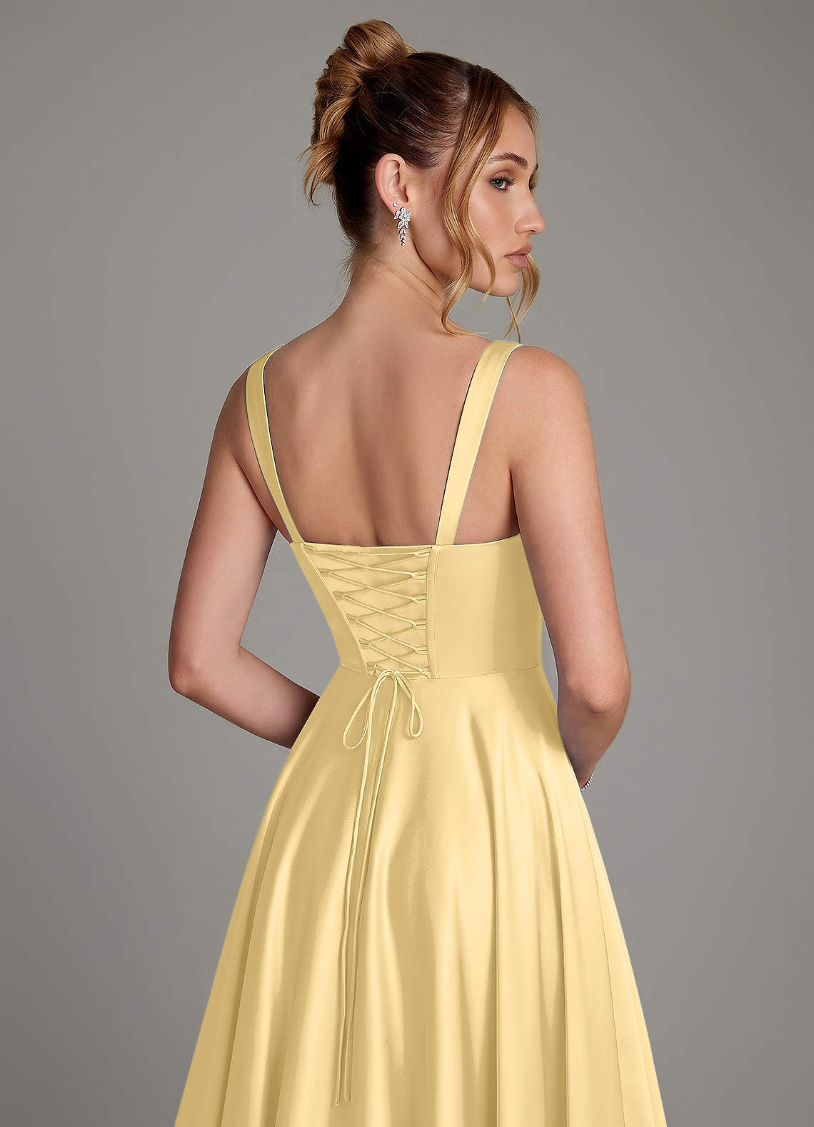 Azaria A-Line Square-Neck Stretch Satin Bridesmaid Dress in Butter