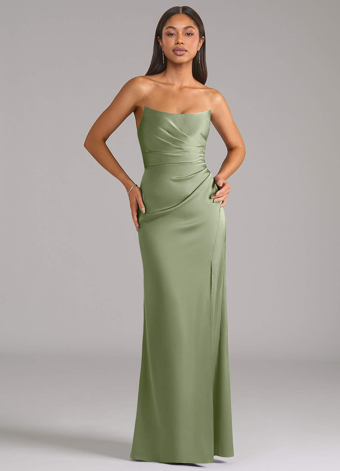 Marla Sheath Strapless Stretch Satin Bridesmaid Dress in Pistachio