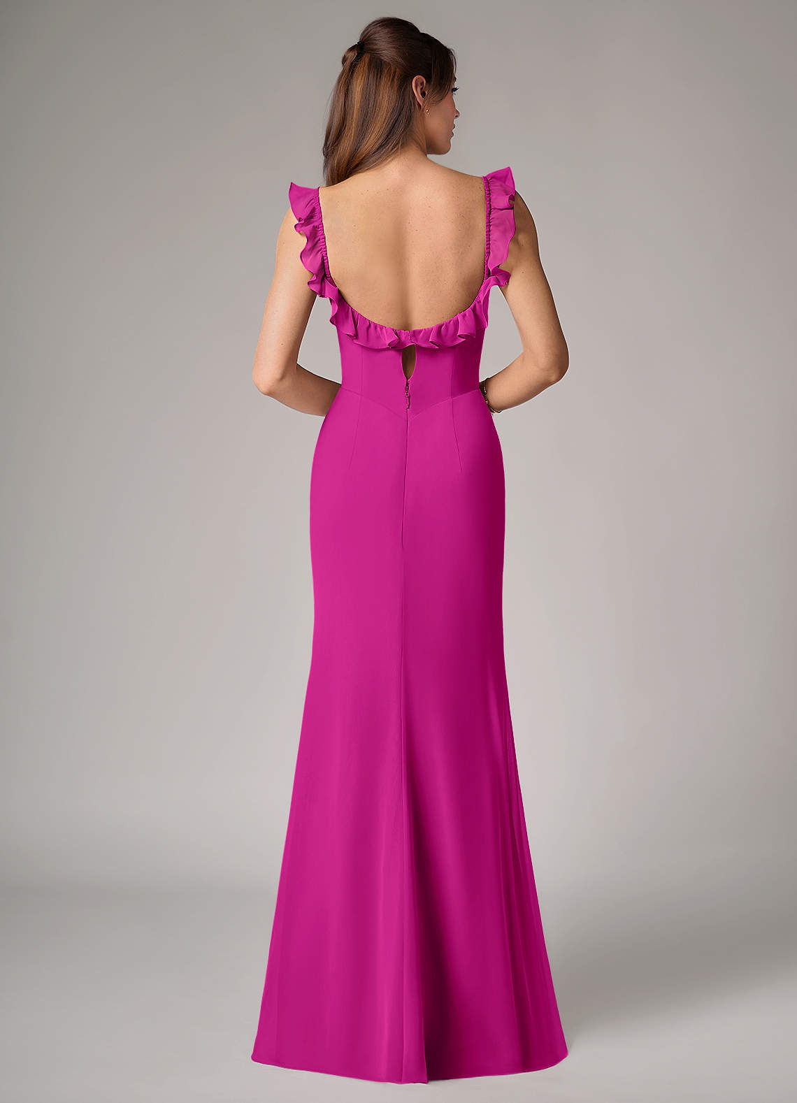 Callie Mermaid Scoop-Neck Chiffon Bridesmaid Dress in Fuchsia