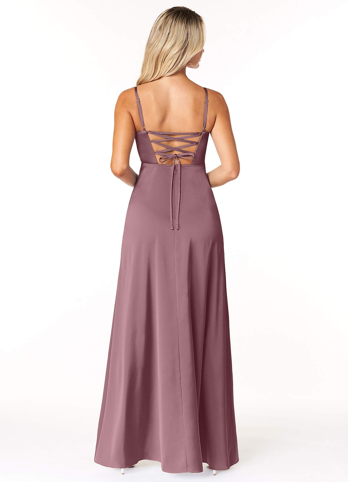 Marchella A-Line V-Neck Stretch Satin Bridesmaid Dress in Amethyst