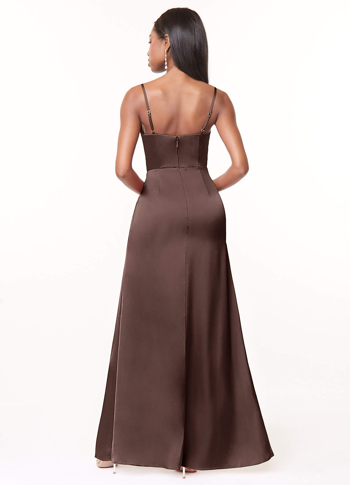 Maci A-Line V-Neck Stretch Satin Bridesmaid Dress in Ganache