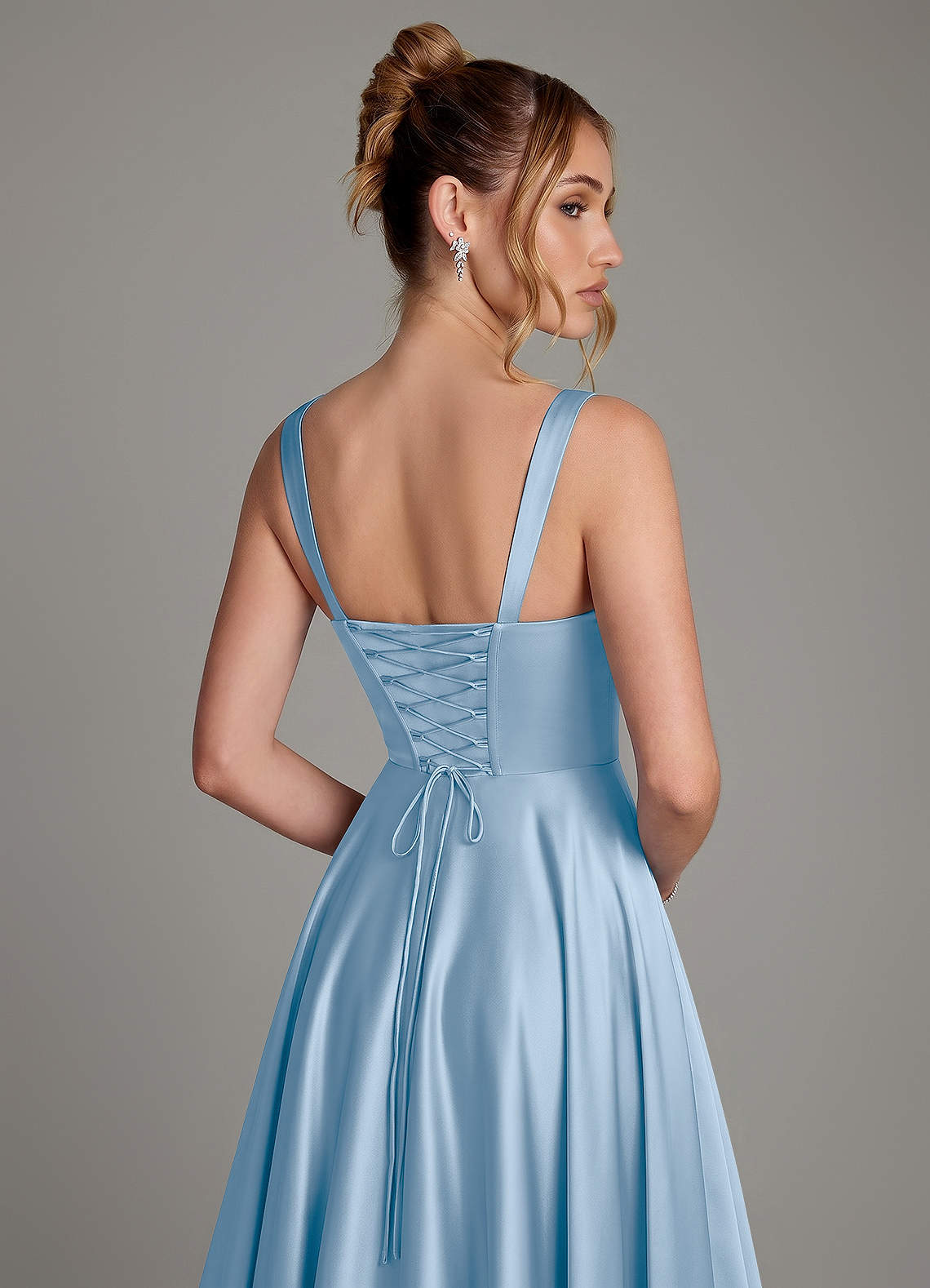 Azaria A-Line Square-Neck Stretch Satin Bridesmaid Dress in Powder Blue