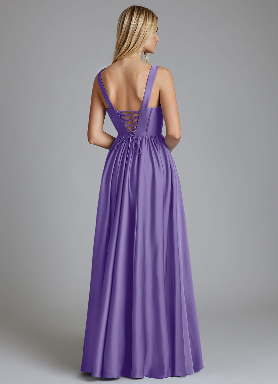 Delmie A-Line V-Neck Stretch Satin Bridesmaid Dress in Tahiti
