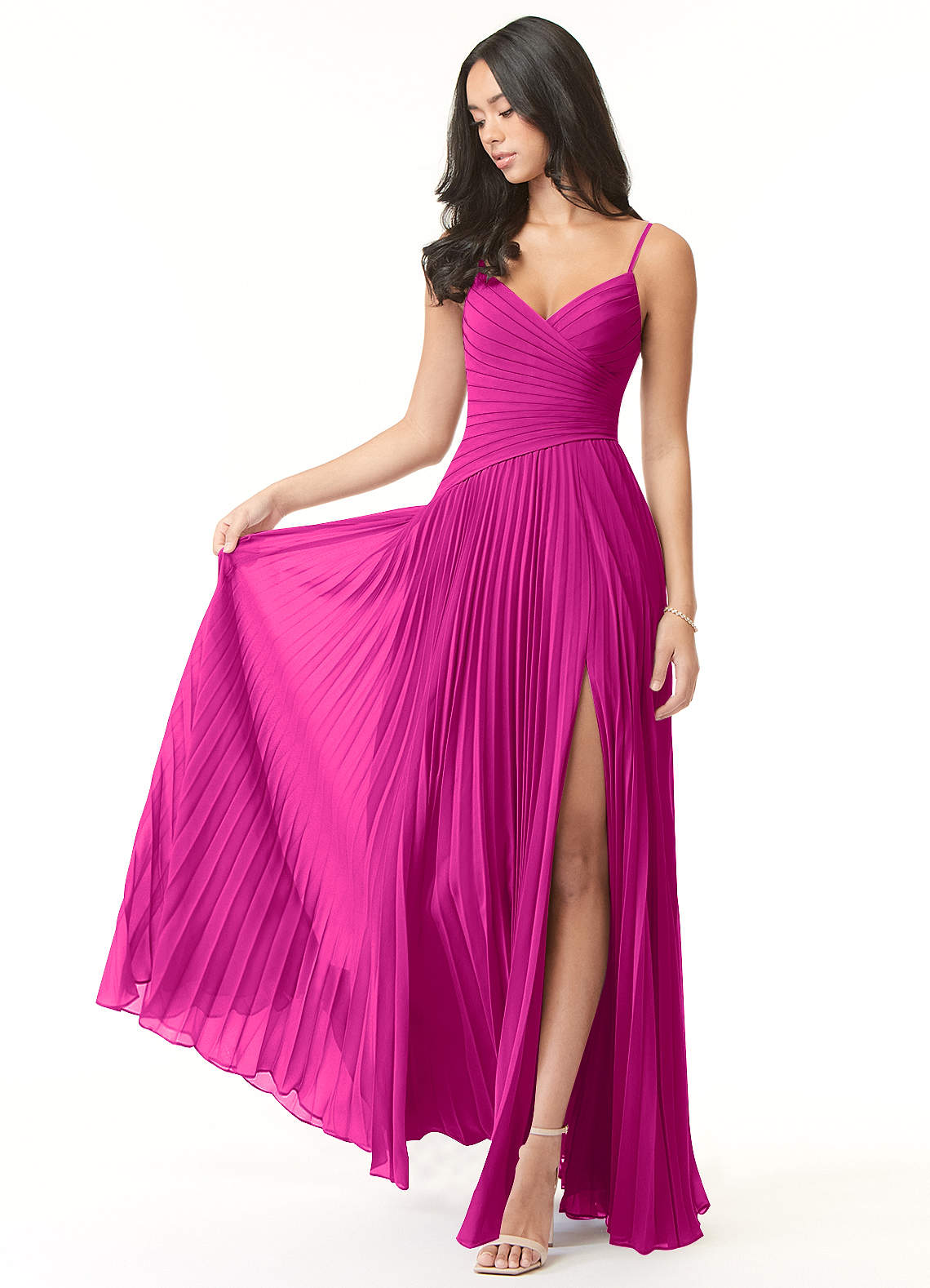Vini A-Line V-Neck Chiffon Bridesmaid Dress in Fuchsia