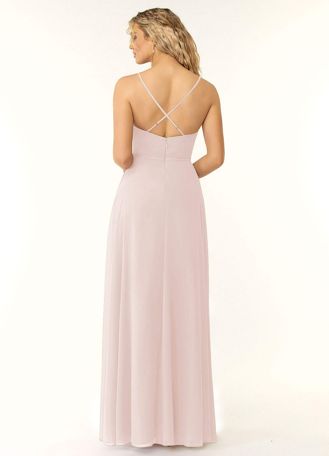 Naeem A-Line V-Neck Chiffon Bridesmaid Dress in Rose Petal