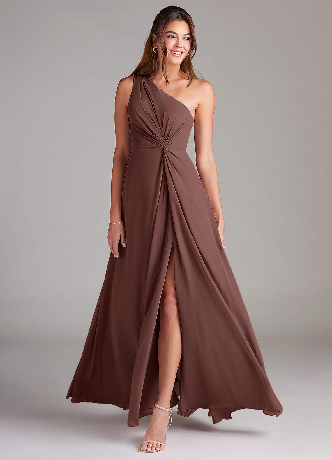 Brooke A-Line One-Shoulder Chiffon Bridesmaid Dress in Espresso
