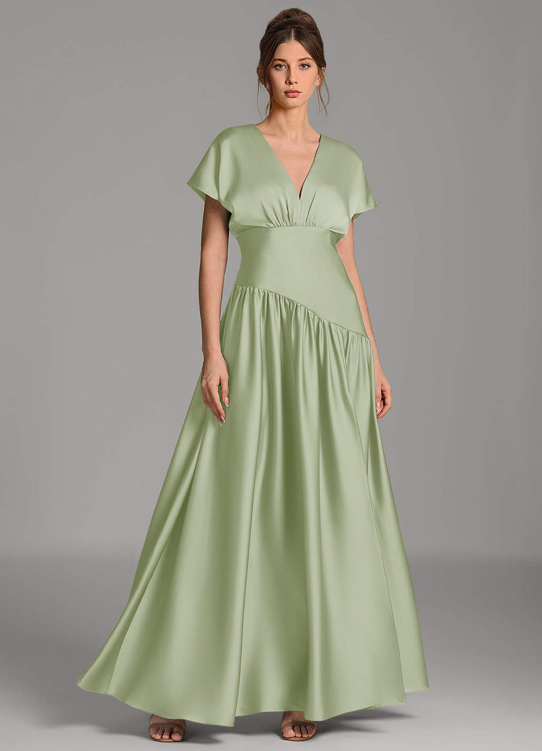 Alysse A-Line V-Neck Stretch Satin Bridesmaid Dress in Terracotta