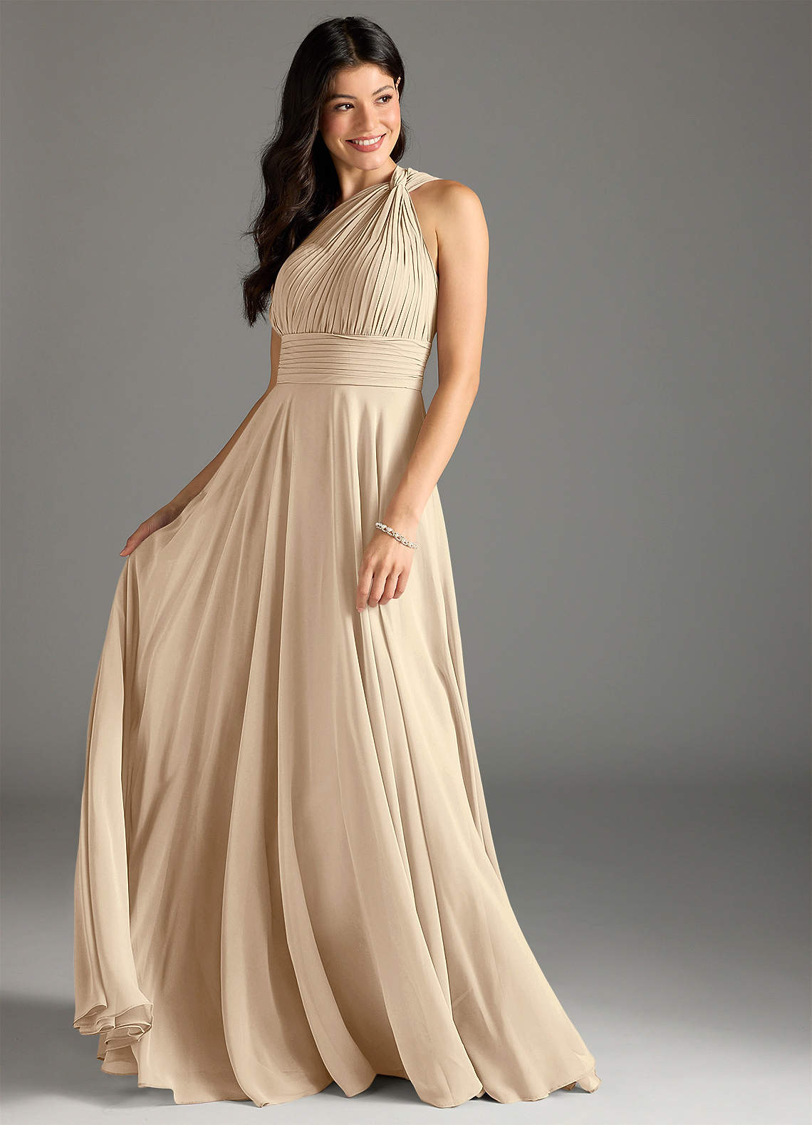 Charlize A-Line One-Shoulder Chiffon Bridesmaid Dress in Champagne