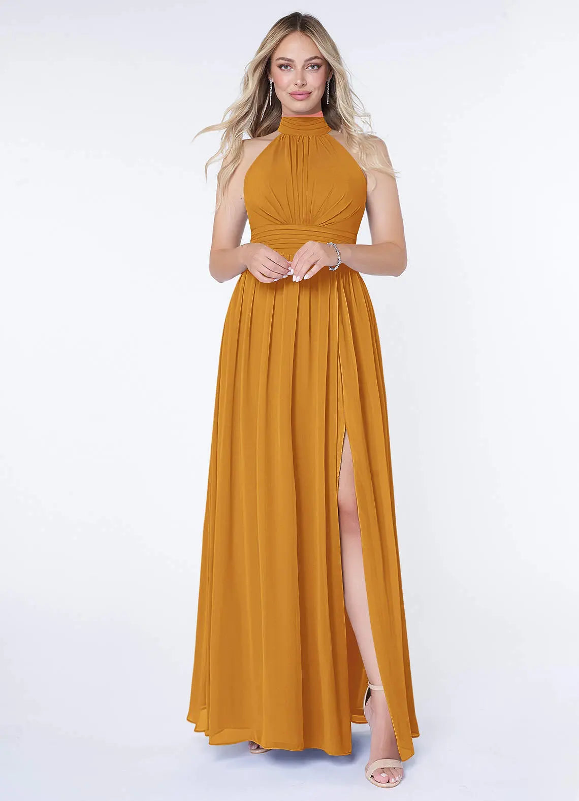 Iman A-Line Halter Chiffon Bridesmaid Dress in butterscotch