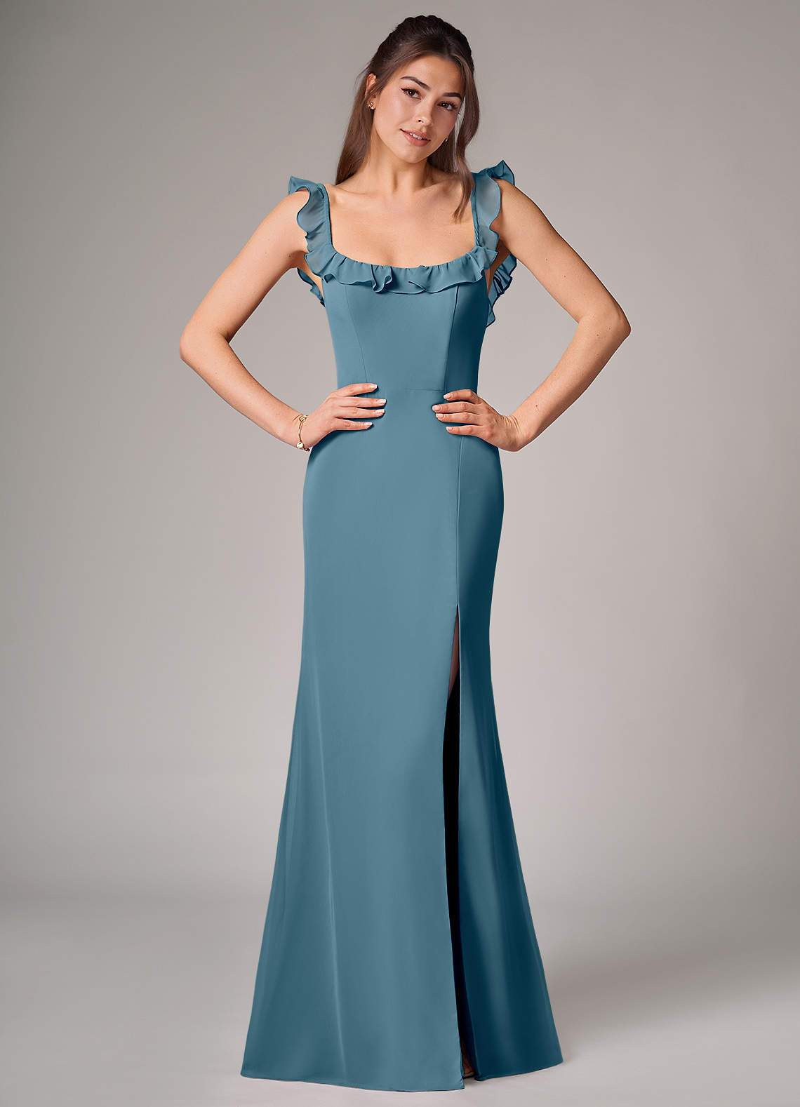 Callie Mermaid Scoop-Neck Chiffon Bridesmaid Dress in Bermuda