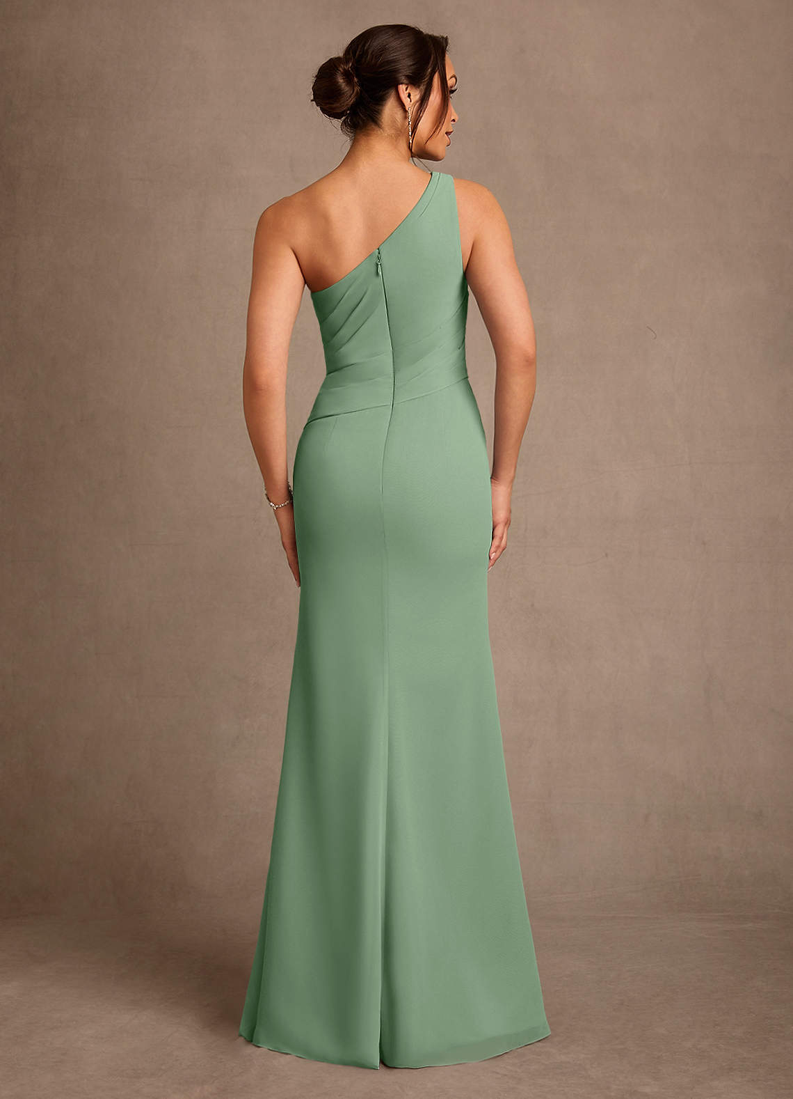 Floy Sheath One-Shoulder Chiffon Mother of the Bride Dress in matcha
