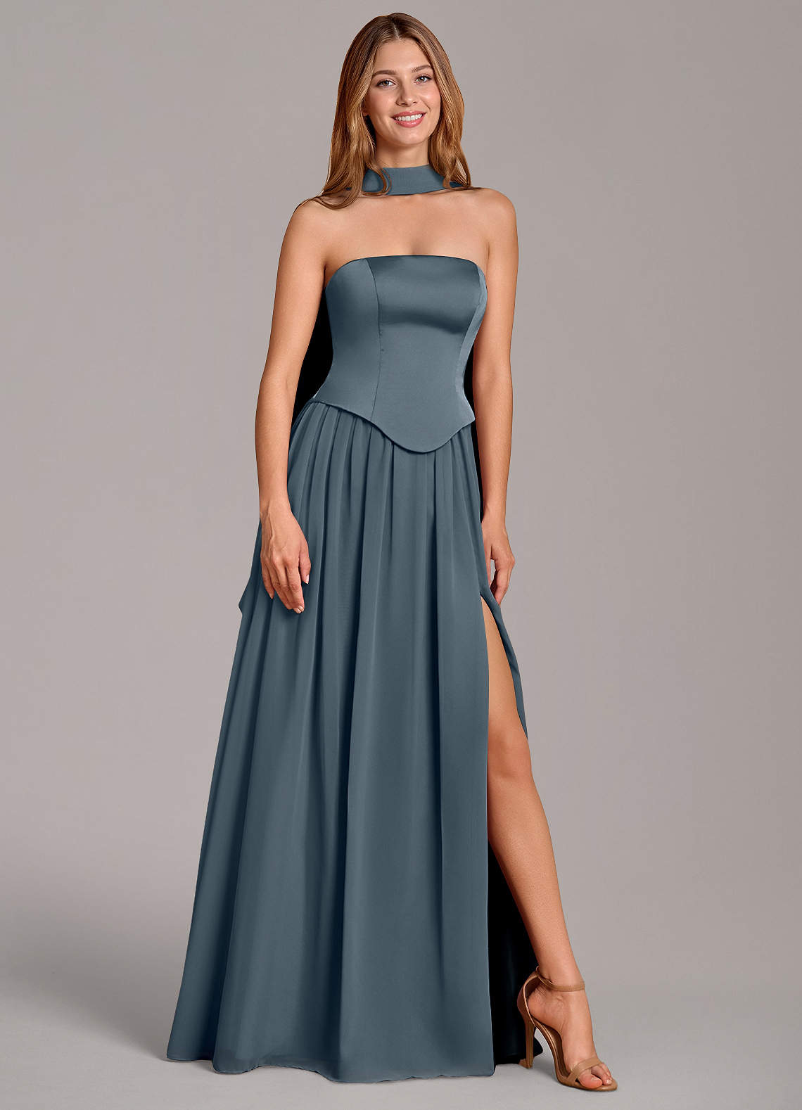 Cadence A-Line Strapless Chiffon and Stretch Satin Bridesmaid Dress in Twilight